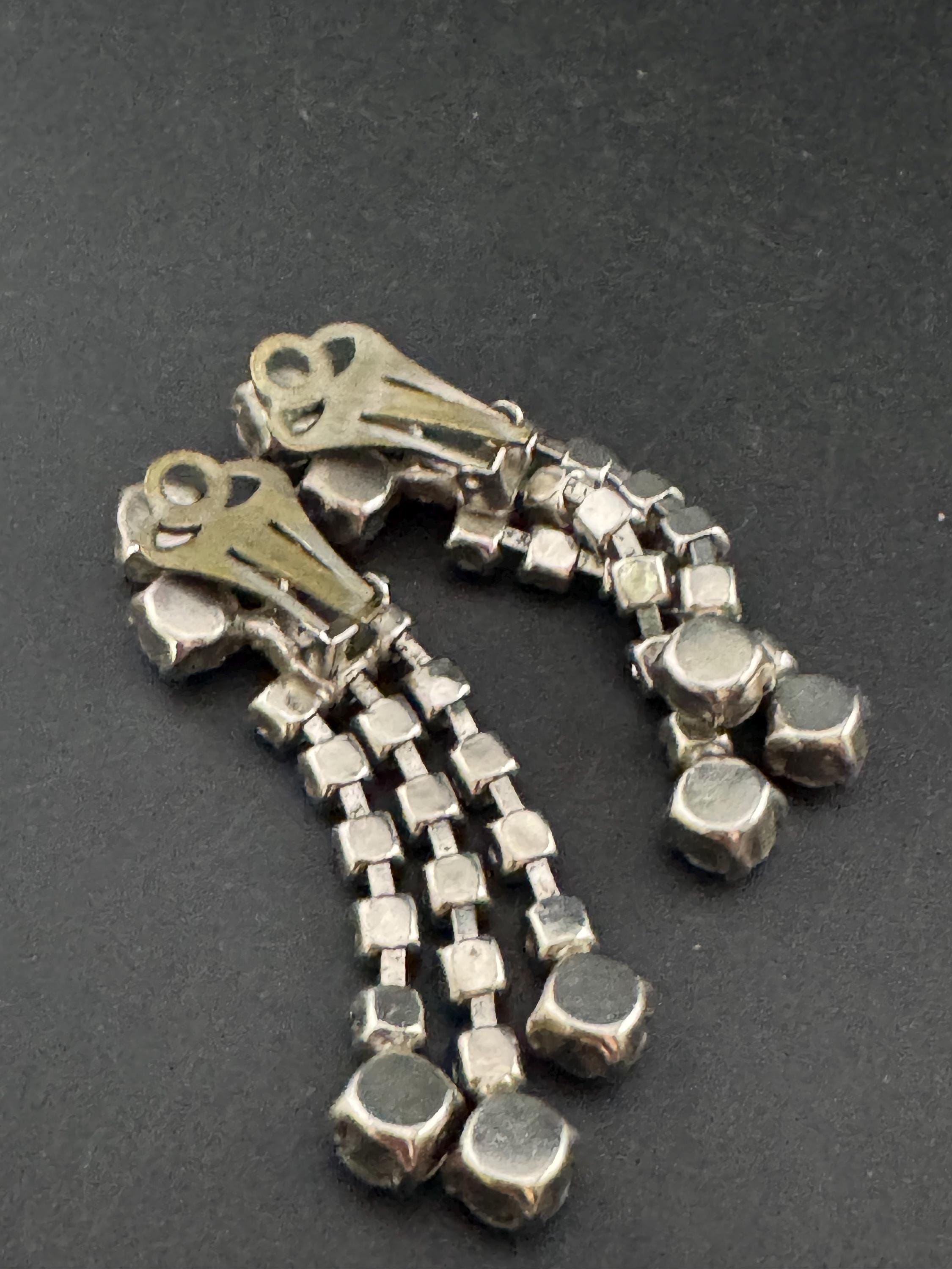 Vintage Clear Diamanté long 5.5cm Drop Paste rhinestone Clip On Earrings