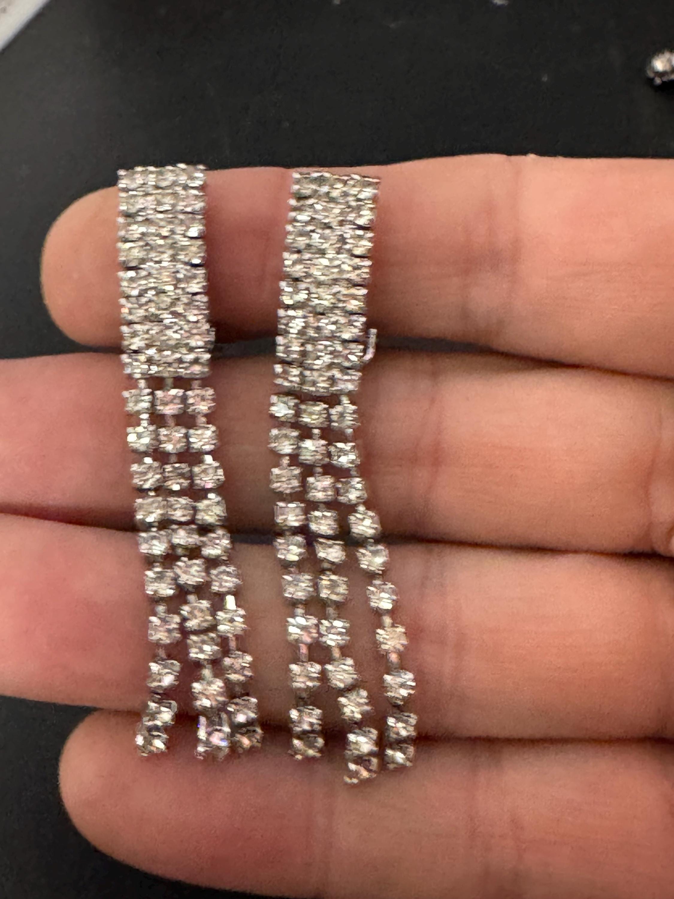 Vintage Clear Diamanté long 5.5cm Drop Paste rhinestone Clip On Earrings