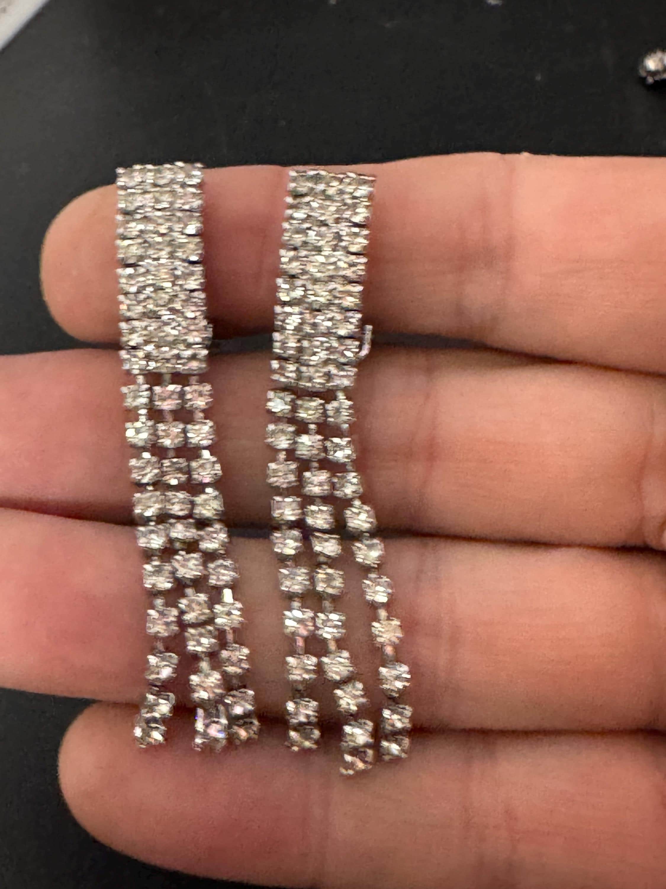 Vintage Clear Diamanté long 5.5cm Drop Paste rhinestone Clip On Earrings