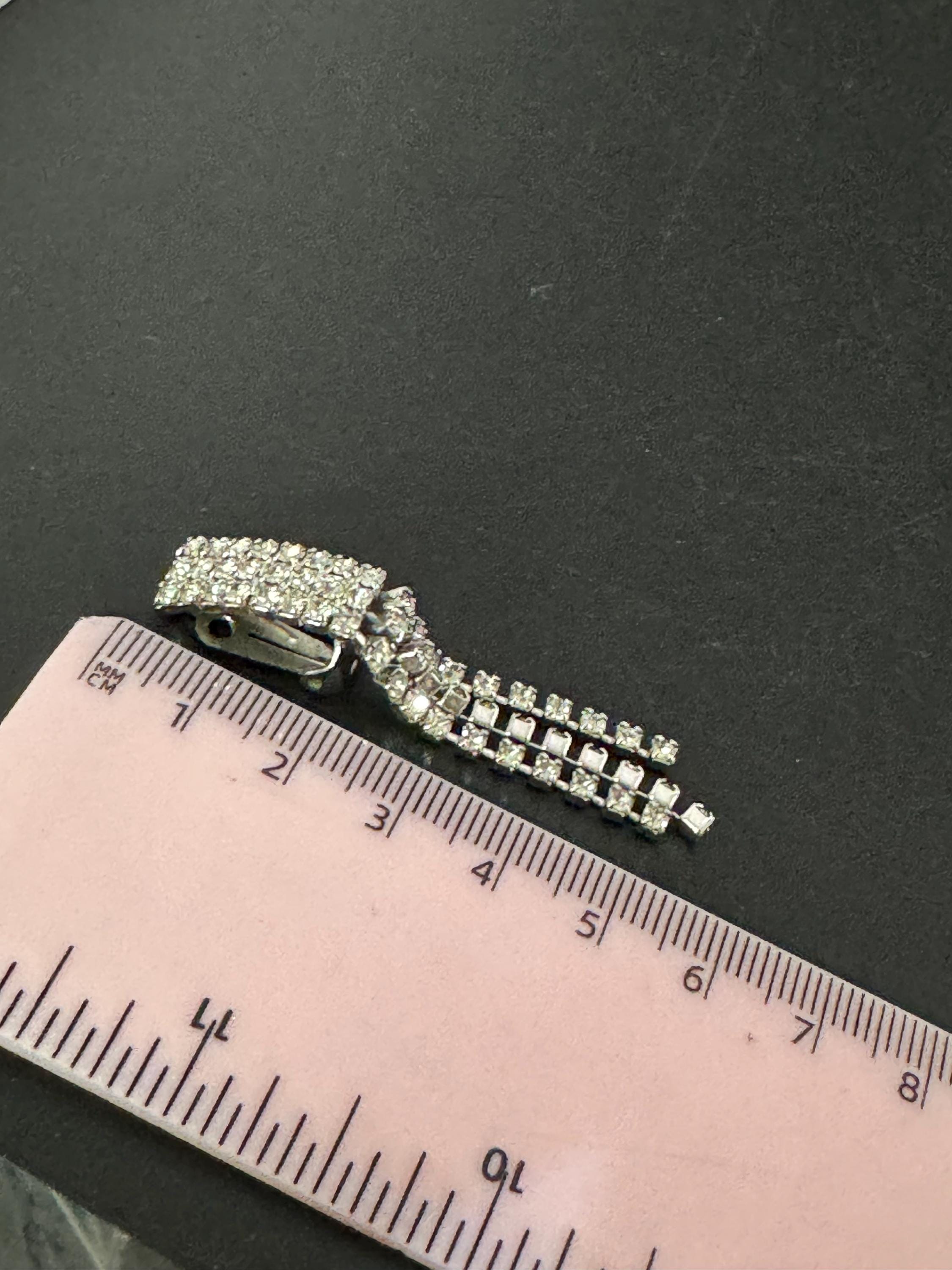 Vintage Clear Diamanté long 5.5cm Drop Paste rhinestone Clip On Earrings