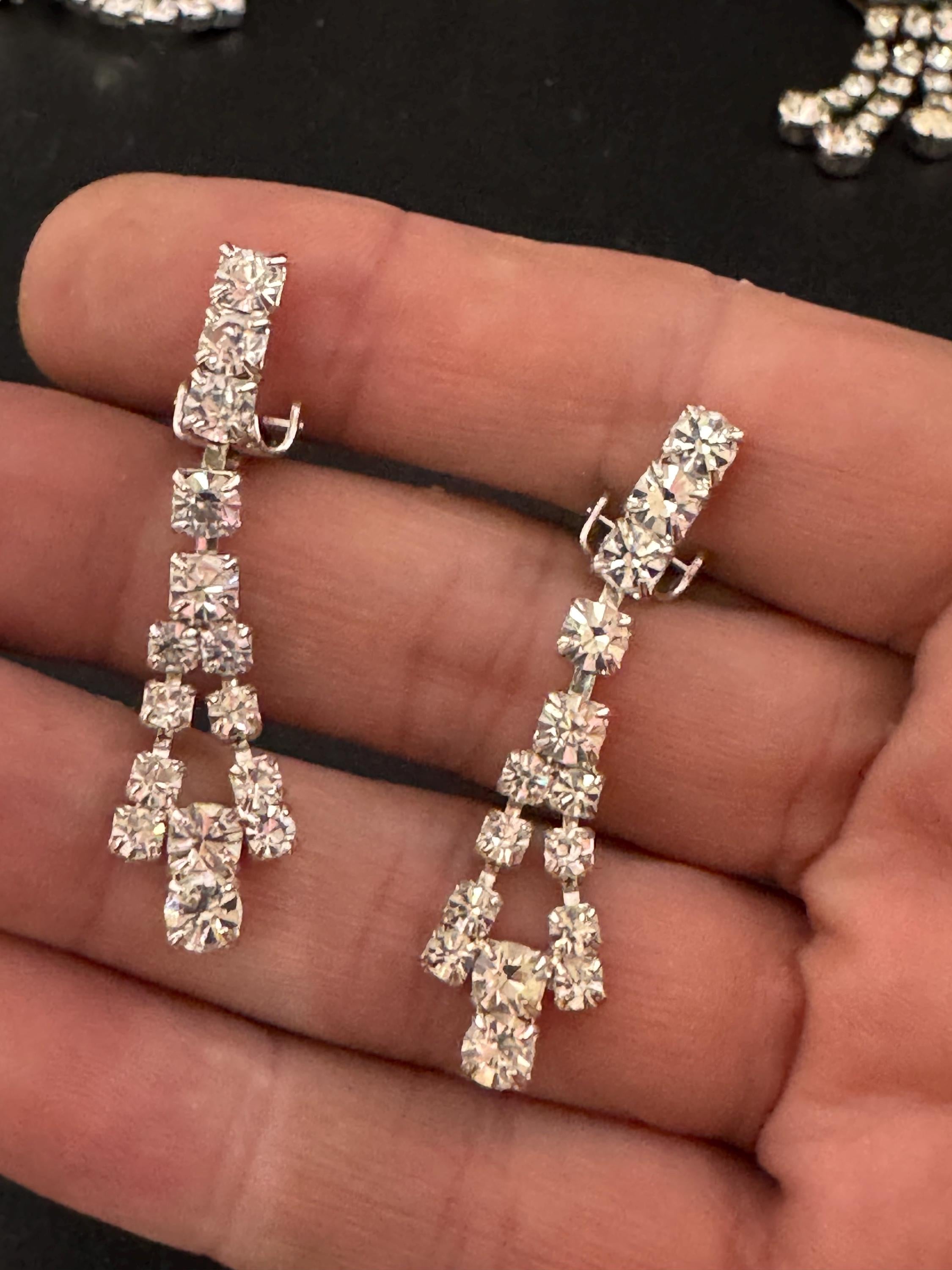 Vintage Clear Diamanté long 5cm Drop Paste rhinestone Clip On Earrings