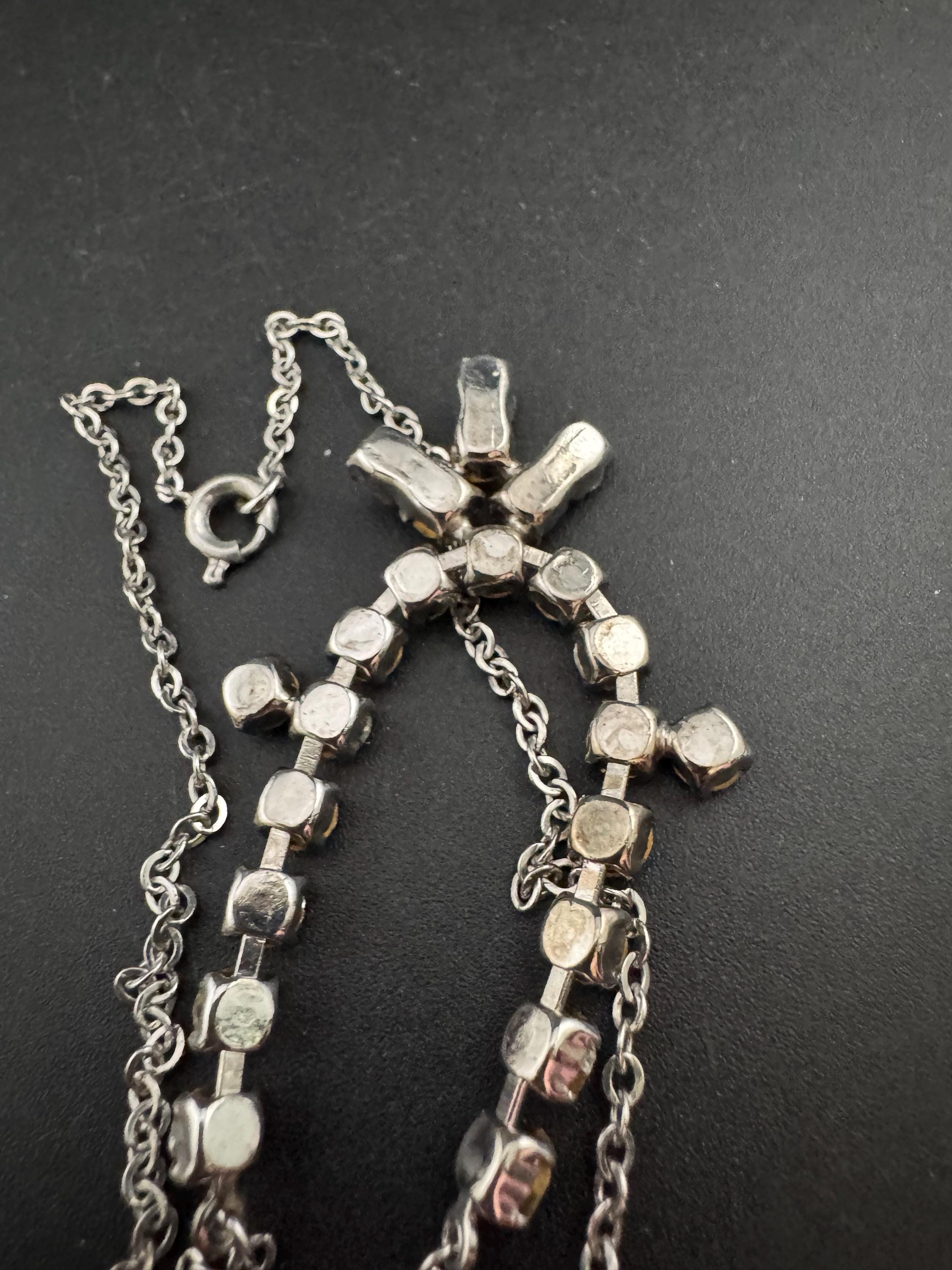 Dainty 39.5cm vintage clear diamanté rhinestone crystal silver tone choker necklace mid century