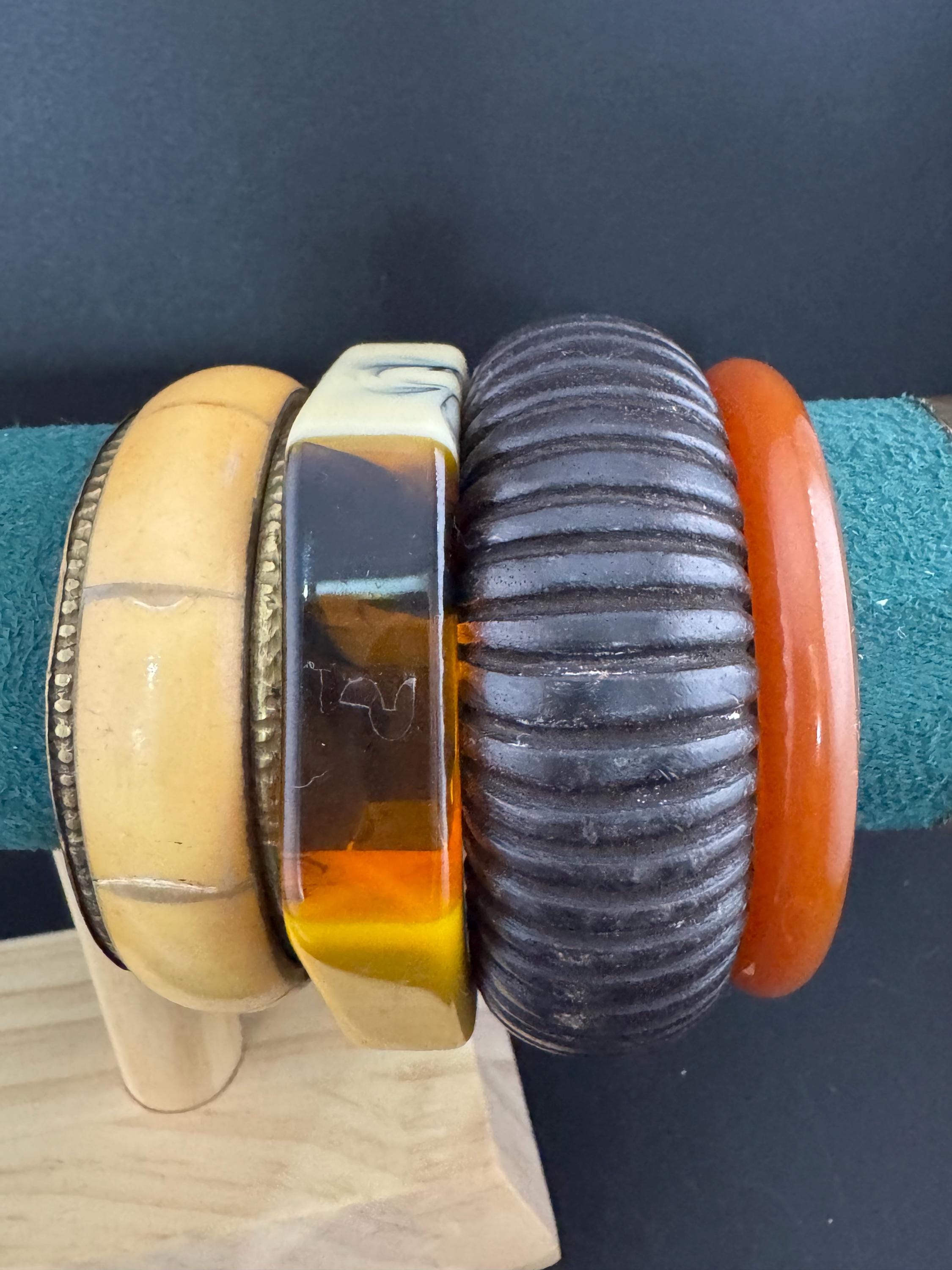Vintage Stacking Bangles: Wooden, Metal & Plastic - Boho Tribal Bracelets