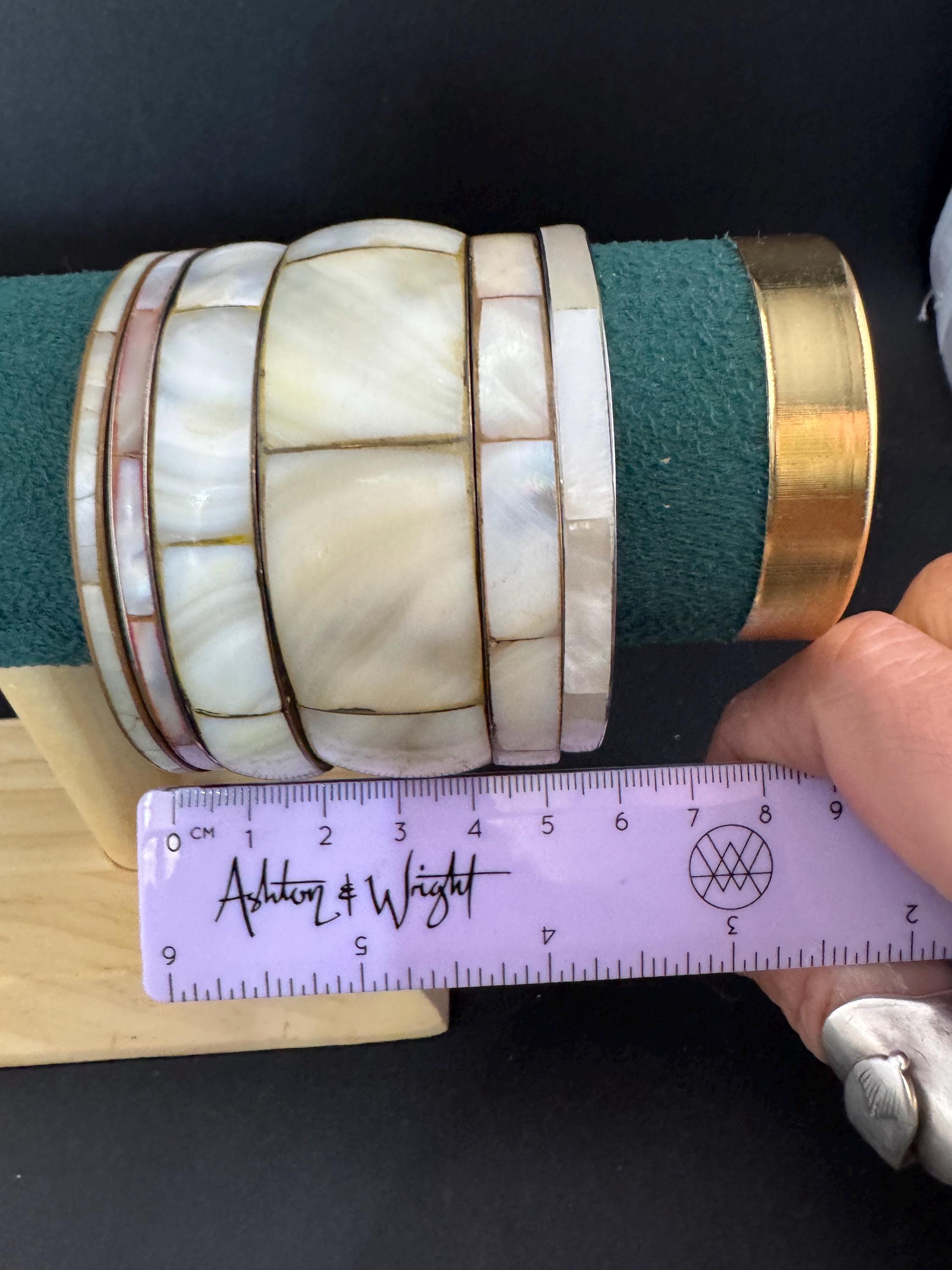 Vintage Bangle Stack: Shell, Brass, Enamel, Gold - Set of 6