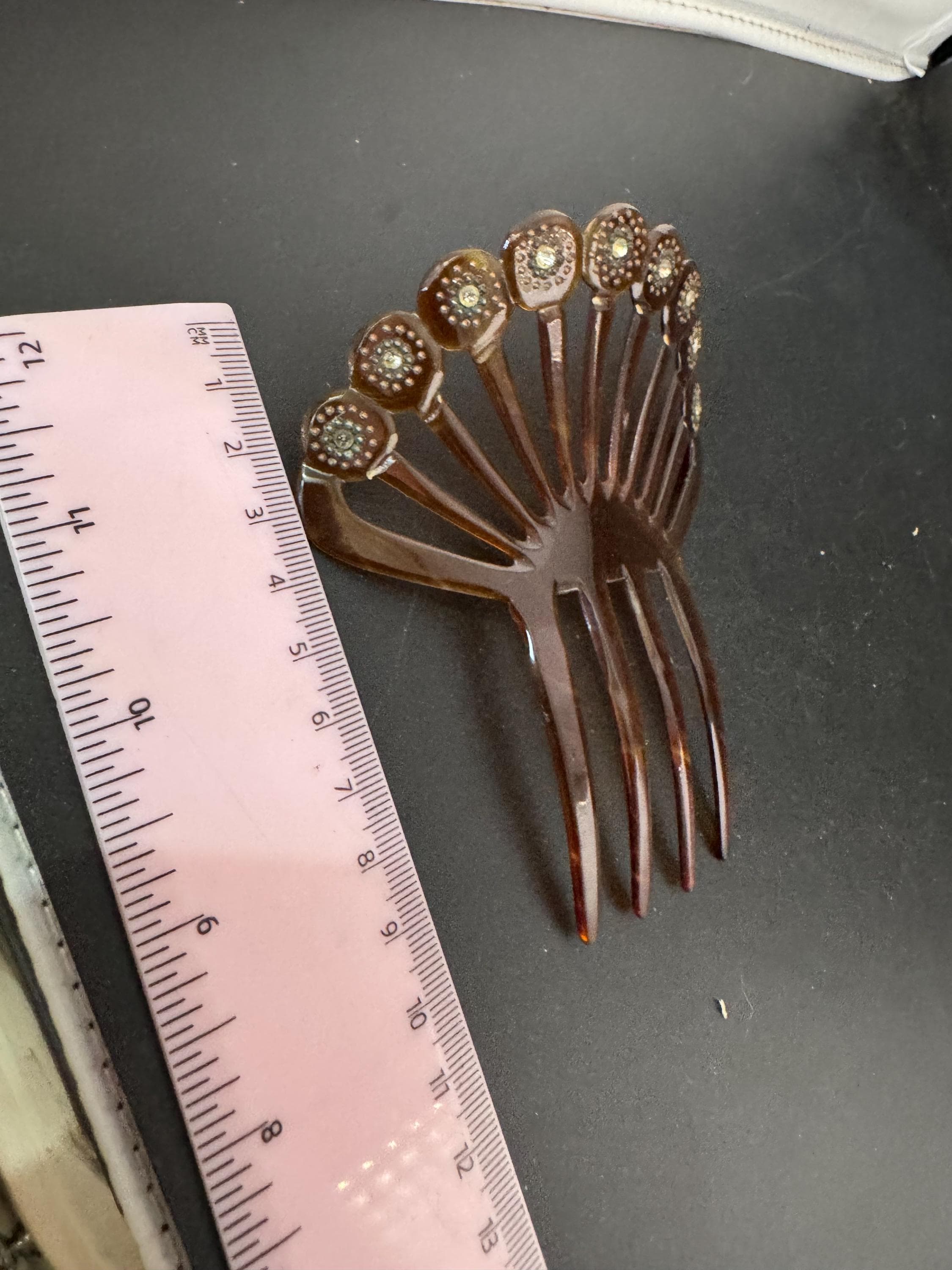 Pique work Antique Vintage Faux Tortoiseshell Brown Celluloid mantilla Hair comb