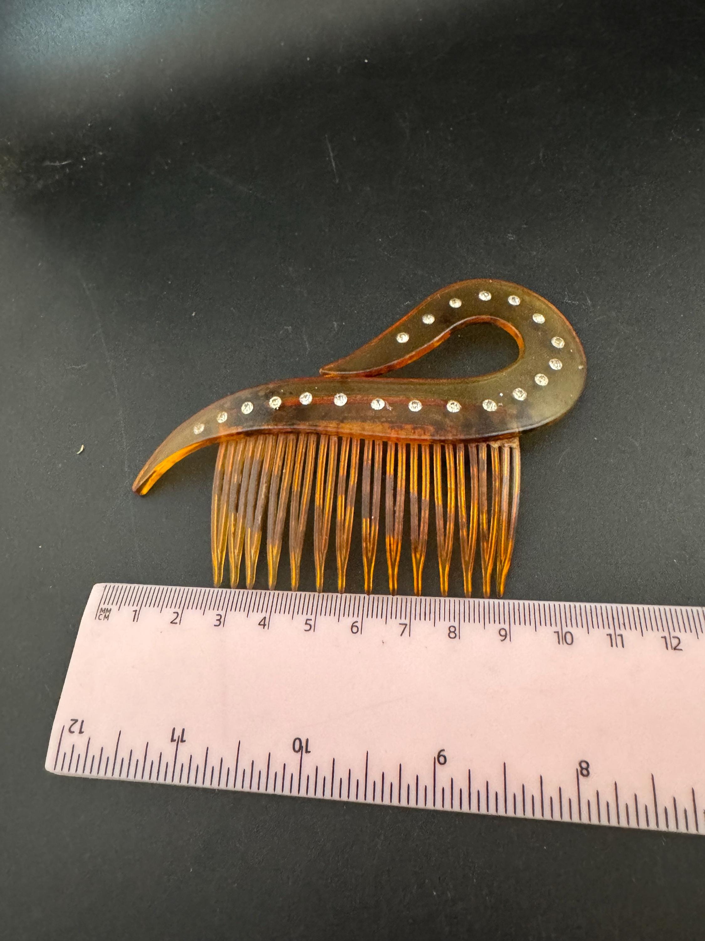 Antique Vintage Faux Tortoiseshell Dark Brown Celluloid Diamanté Hair comb,  Vintage Hairdressing