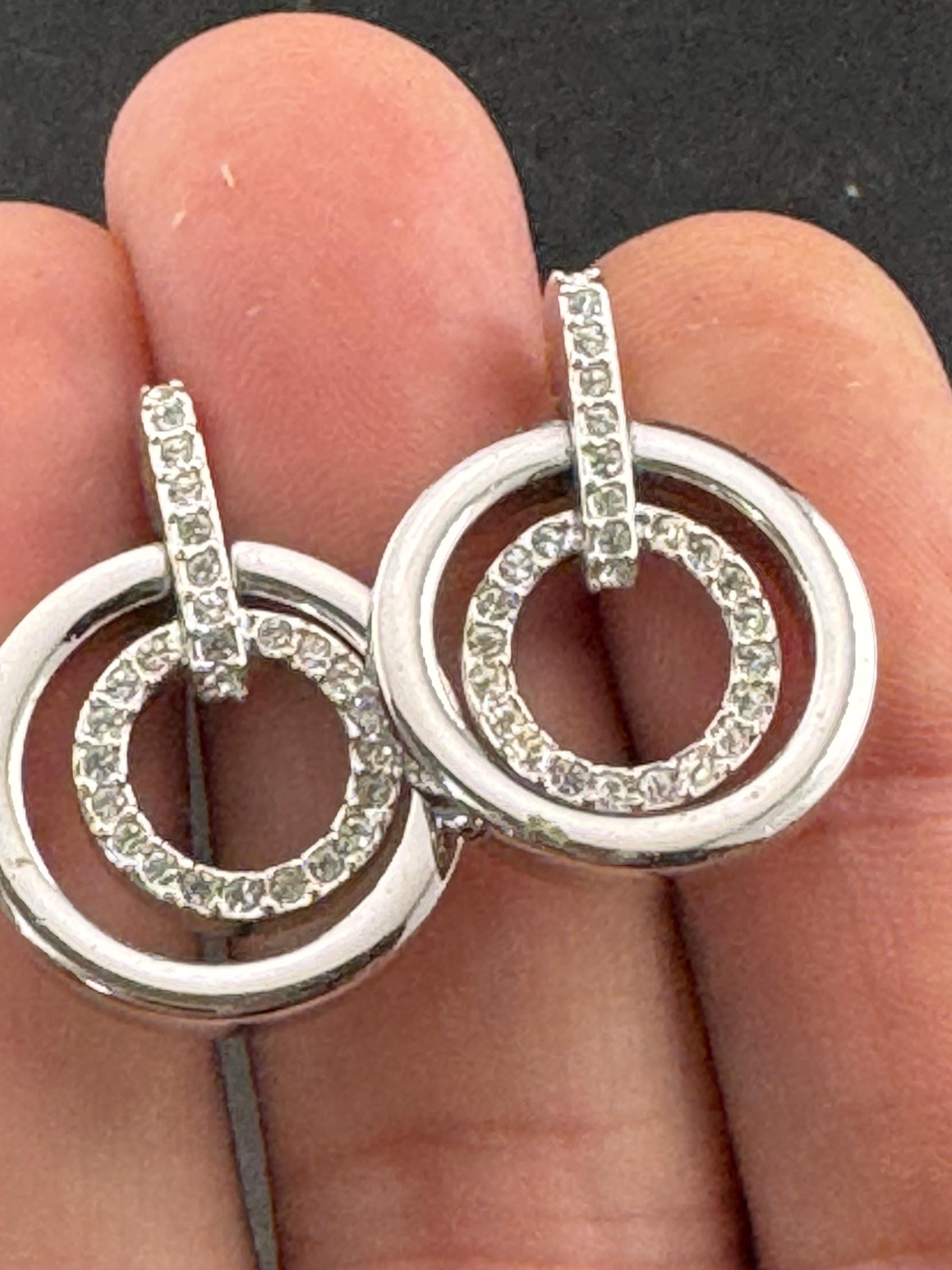 Signed Swarovski silver tone high end geometric clear crystal pierced earrings vintage retro