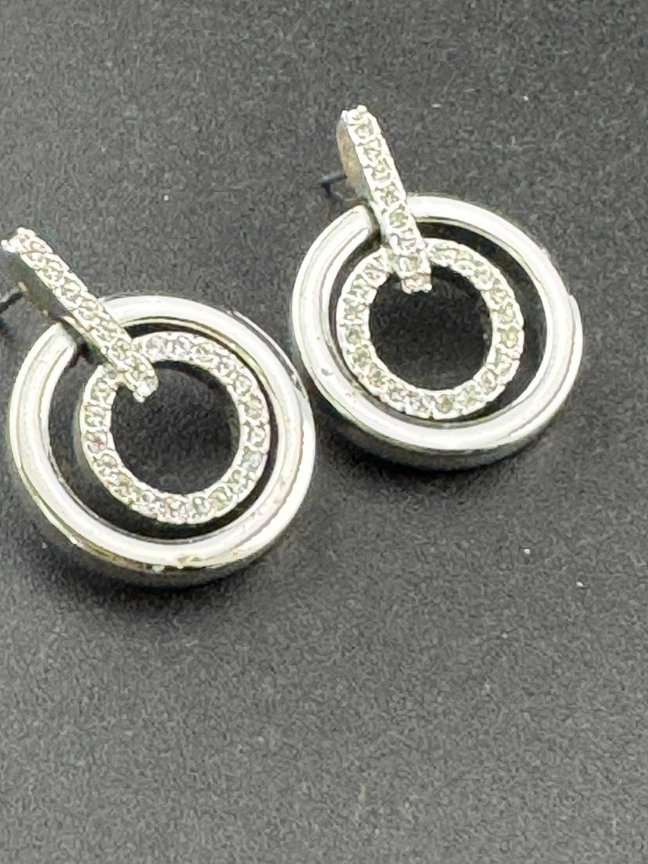 Signed Swarovski silver tone high end geometric clear crystal pierced earrings vintage retro