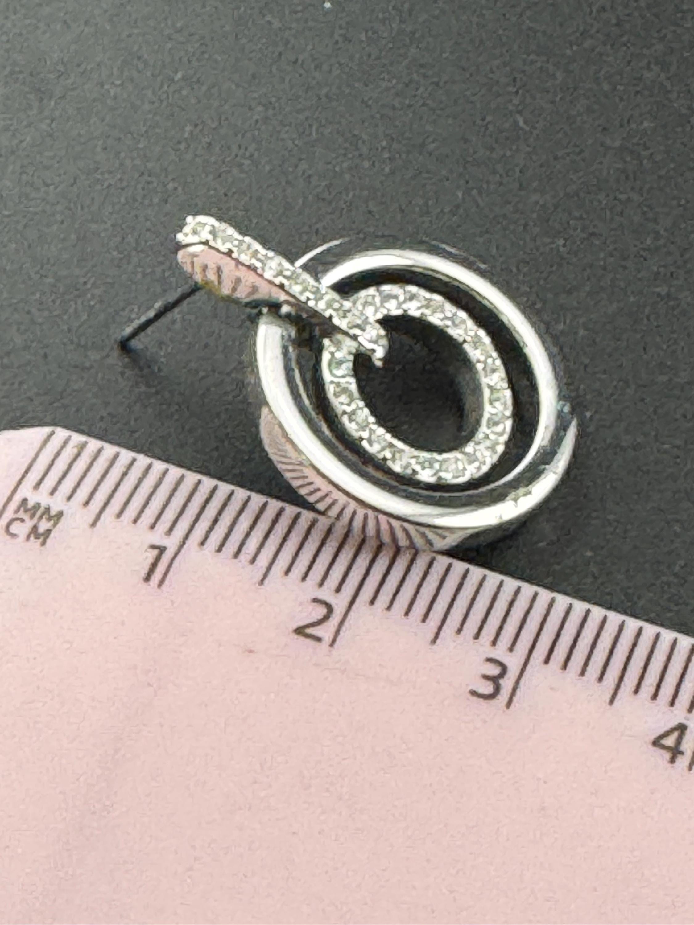 Signed Swarovski silver tone high end geometric clear crystal pierced earrings vintage retro