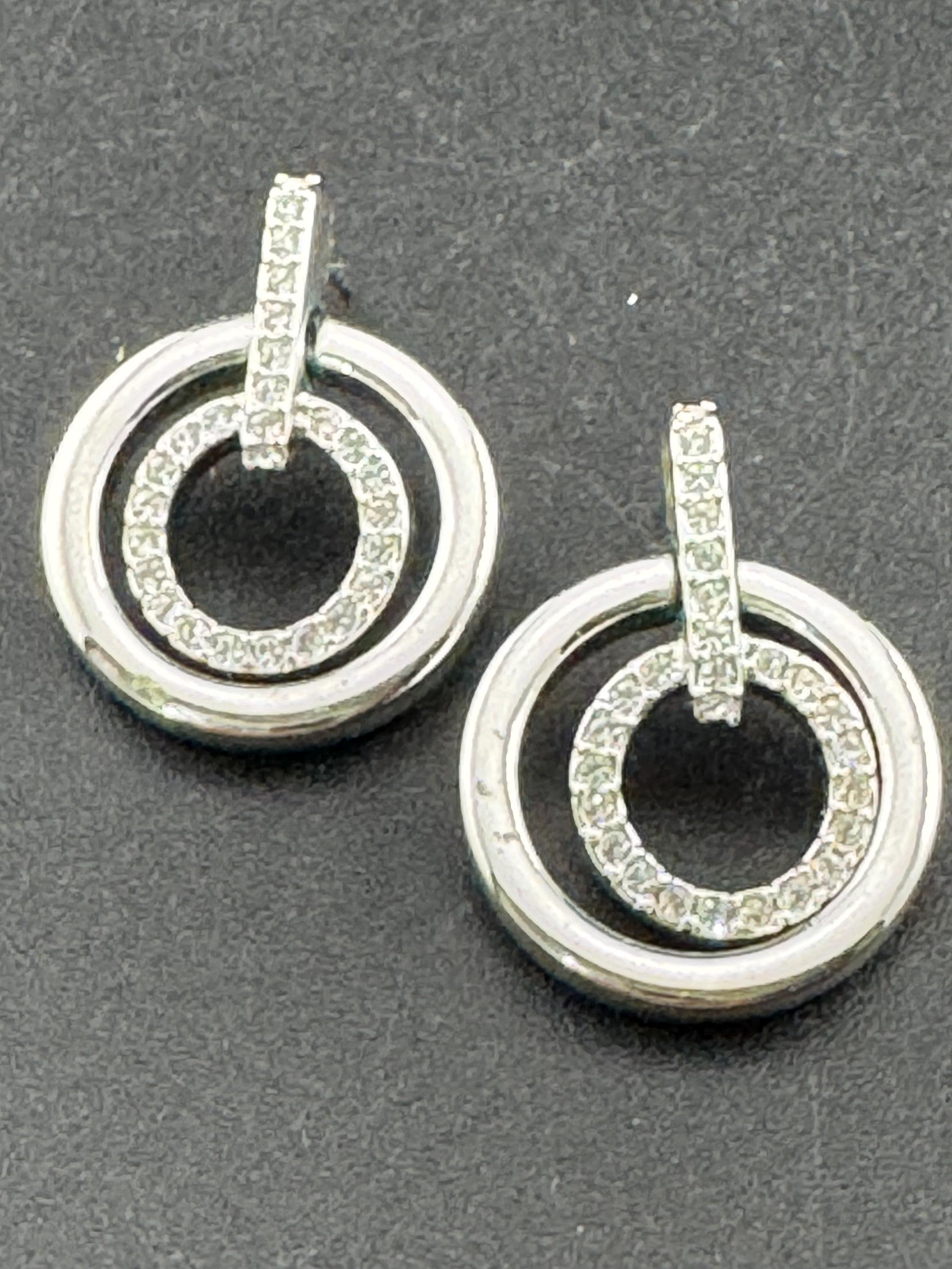 Signed Swarovski silver tone high end geometric clear crystal pierced earrings vintage retro