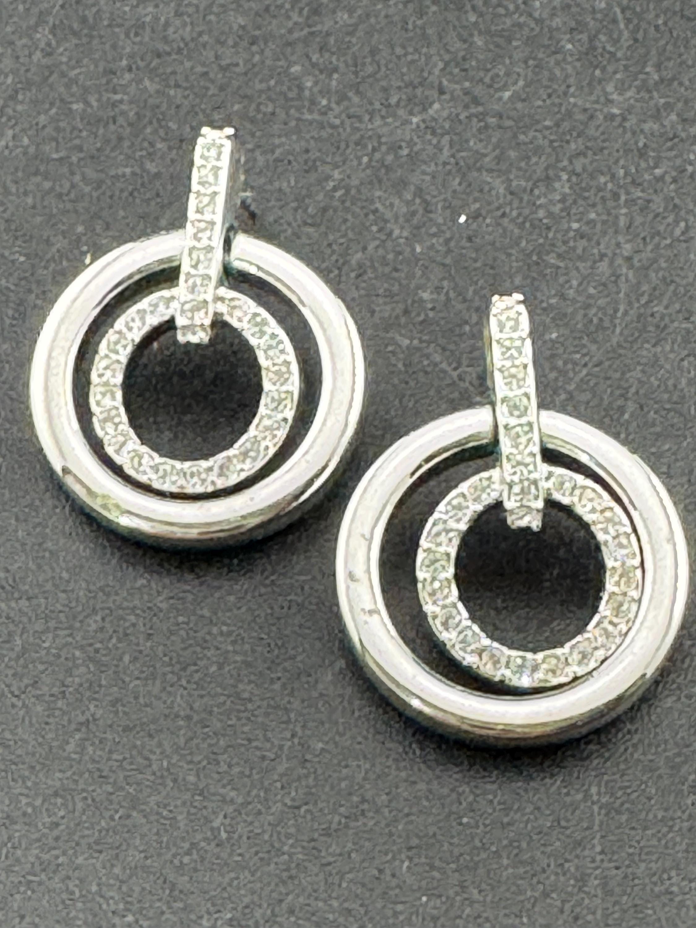 Signed Swarovski silver tone high end geometric clear crystal pierced earrings vintage retro