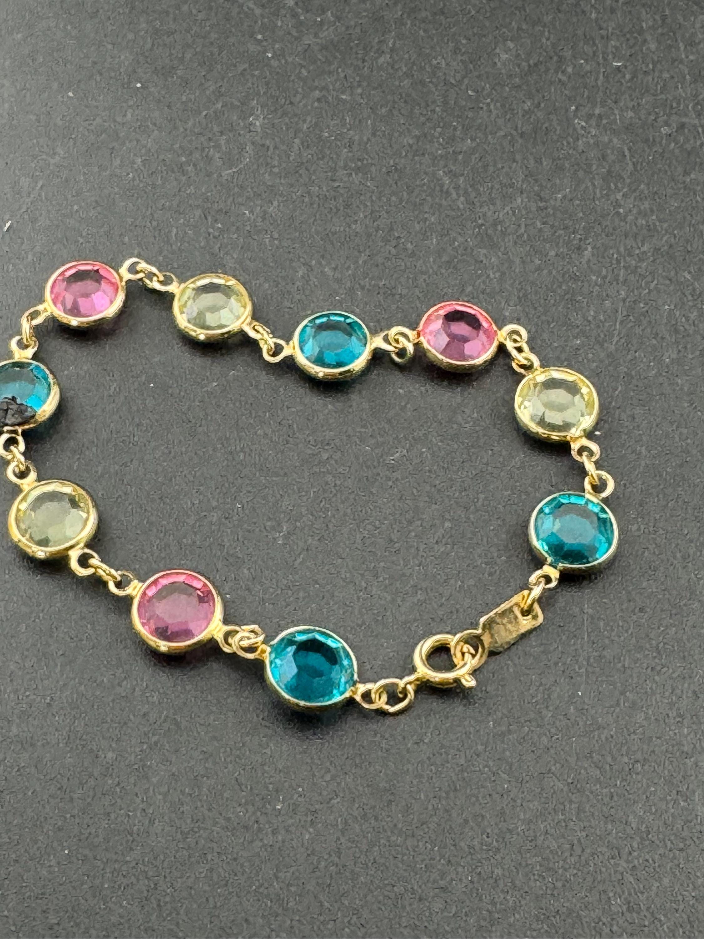 Vintage Swarovski Pastel Rainbow Glass Bracelet: Gold Tone Riviere, 18.5cm