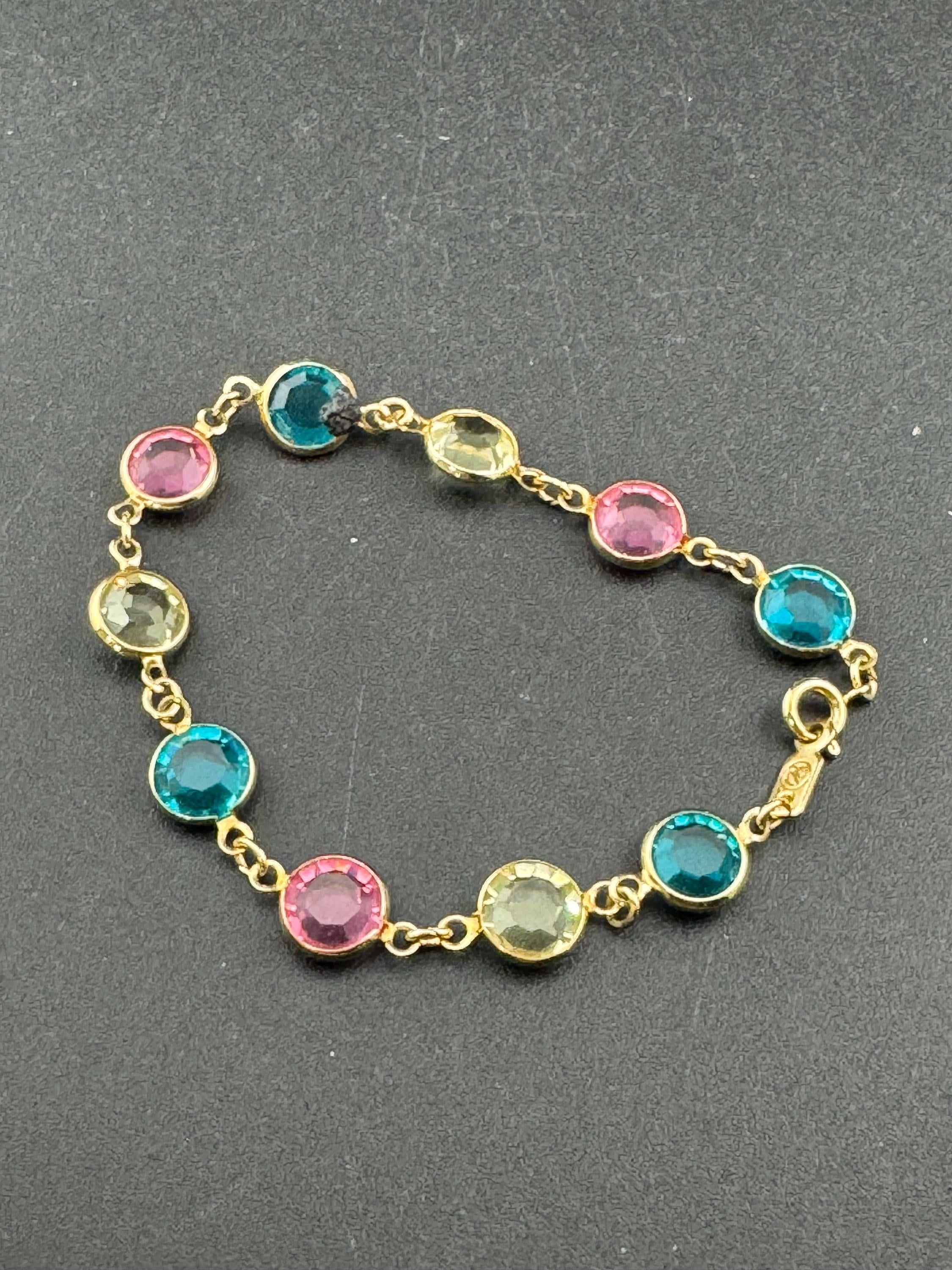 Vintage Swarovski Pastel Rainbow Glass Bracelet: Gold Tone Riviere, 18.5cm