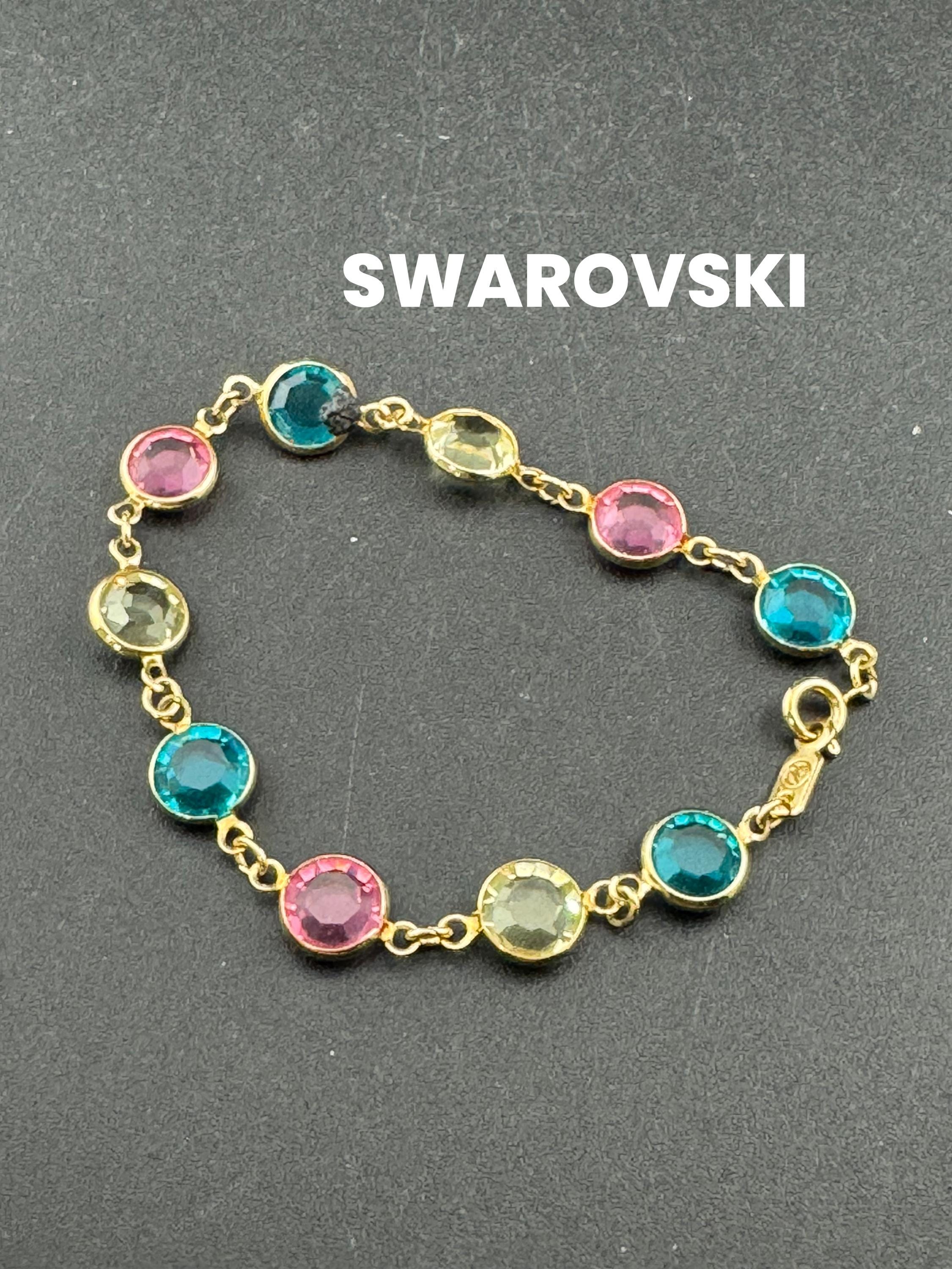 Vintage Swarovski Pastel Rainbow Glass Bracelet: Gold Tone Riviere, 18.5cm