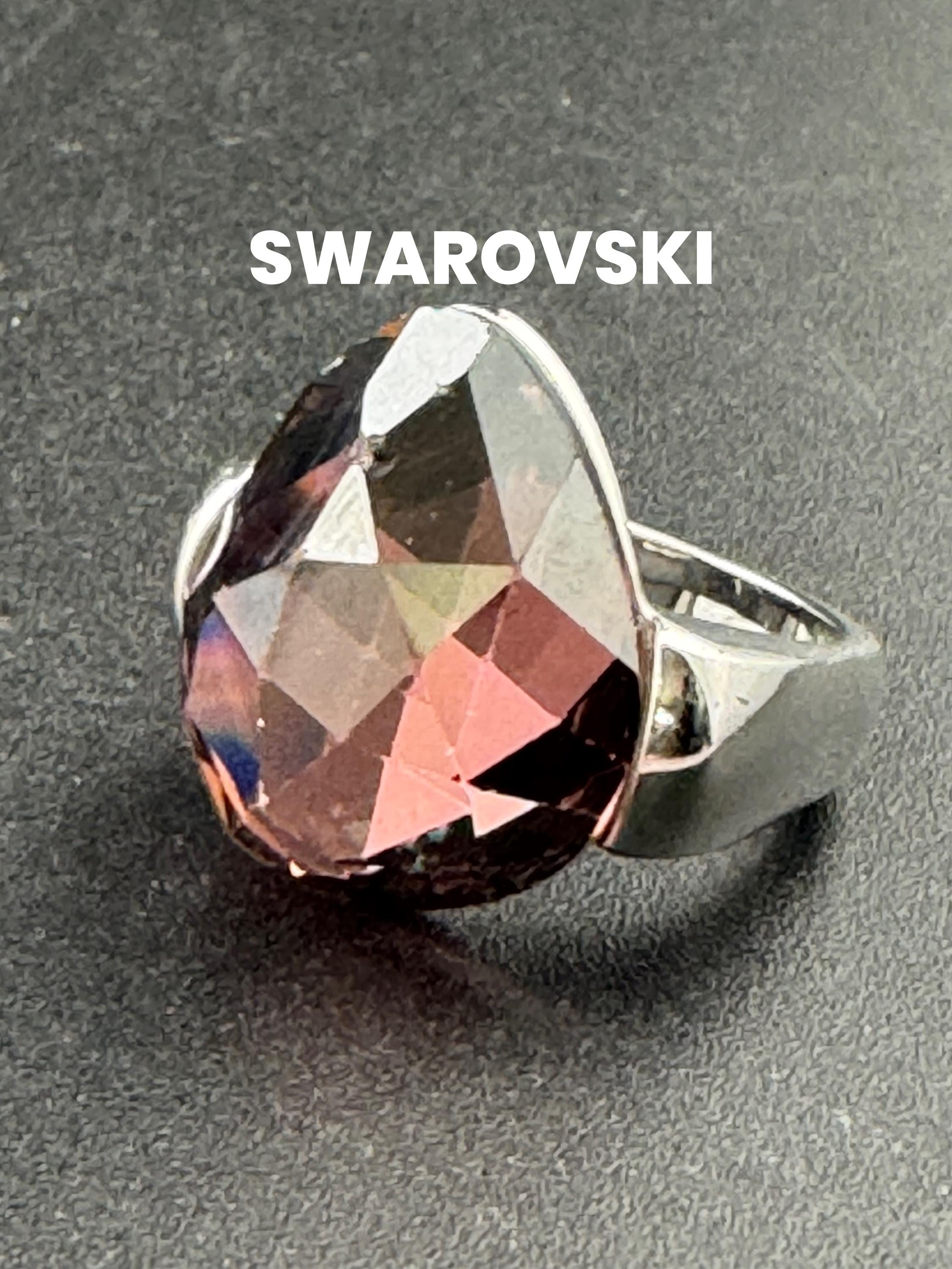 As found Signed swarovski purple amethyst amethyst crystal cocktail ring size 55  uk size 0 as seen