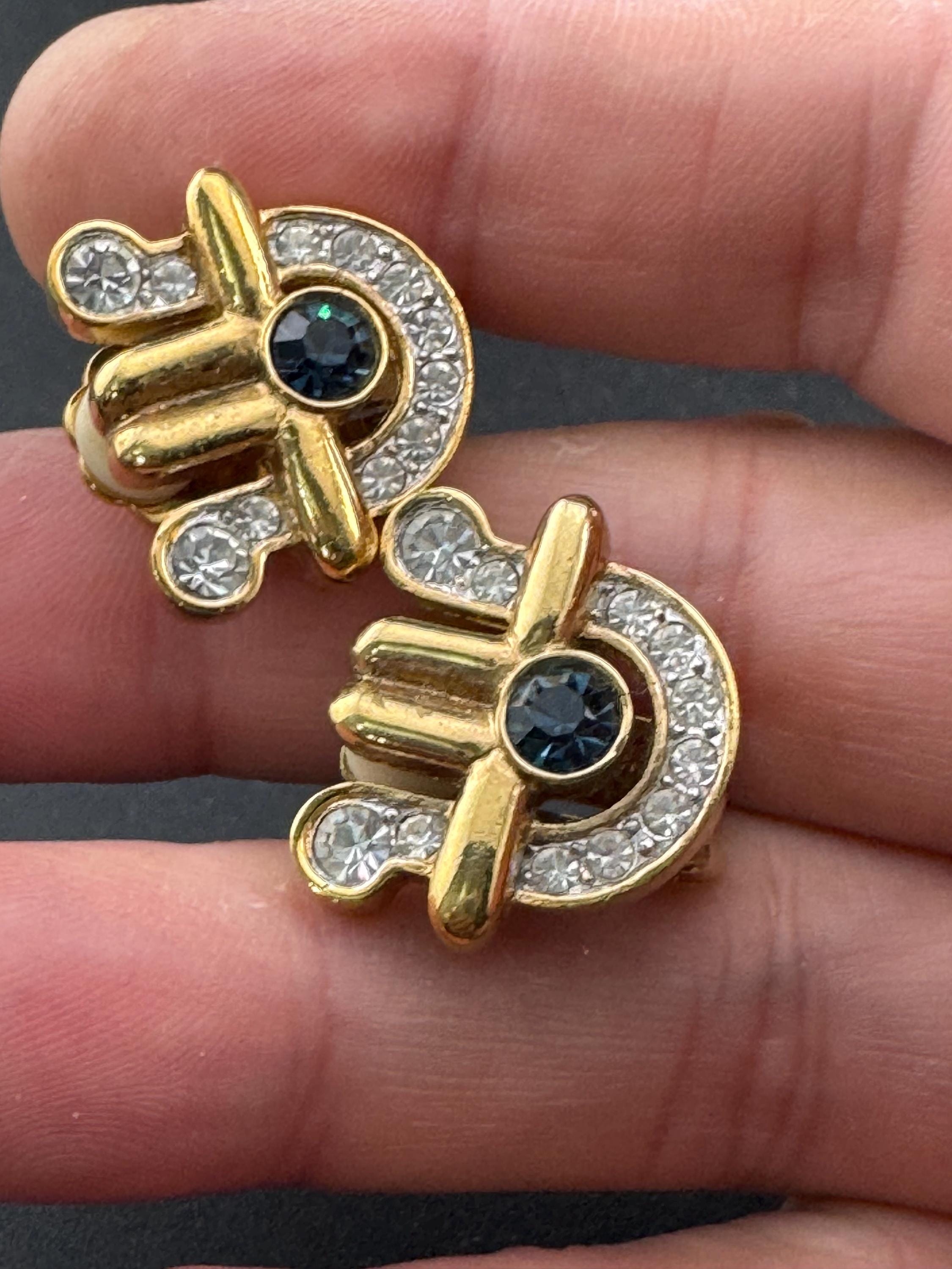 Signed Attwood and Sawyer Sapphire Diamanté Clip On Earrings