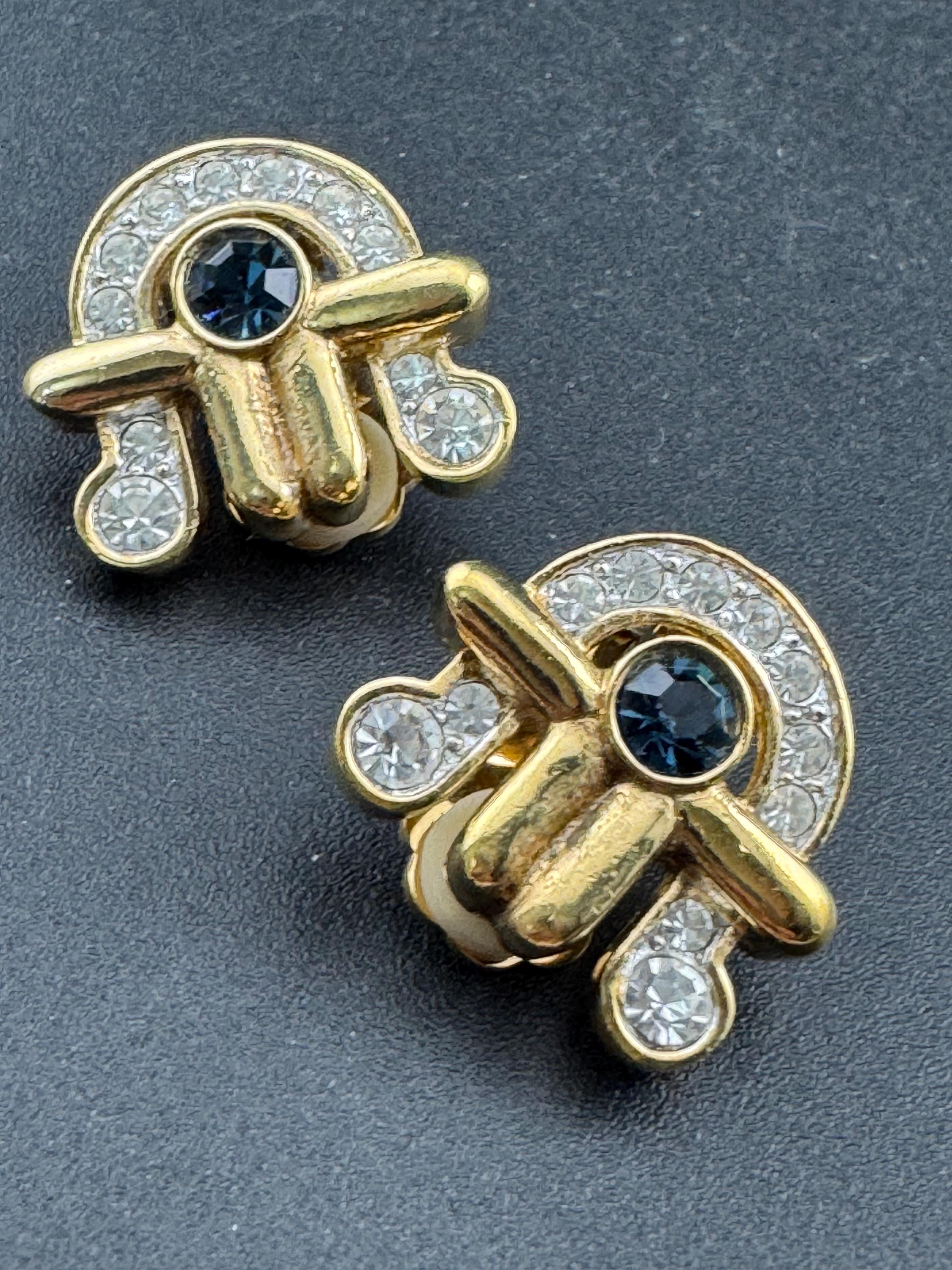 Signed Attwood and Sawyer Sapphire Diamanté Clip On Earrings