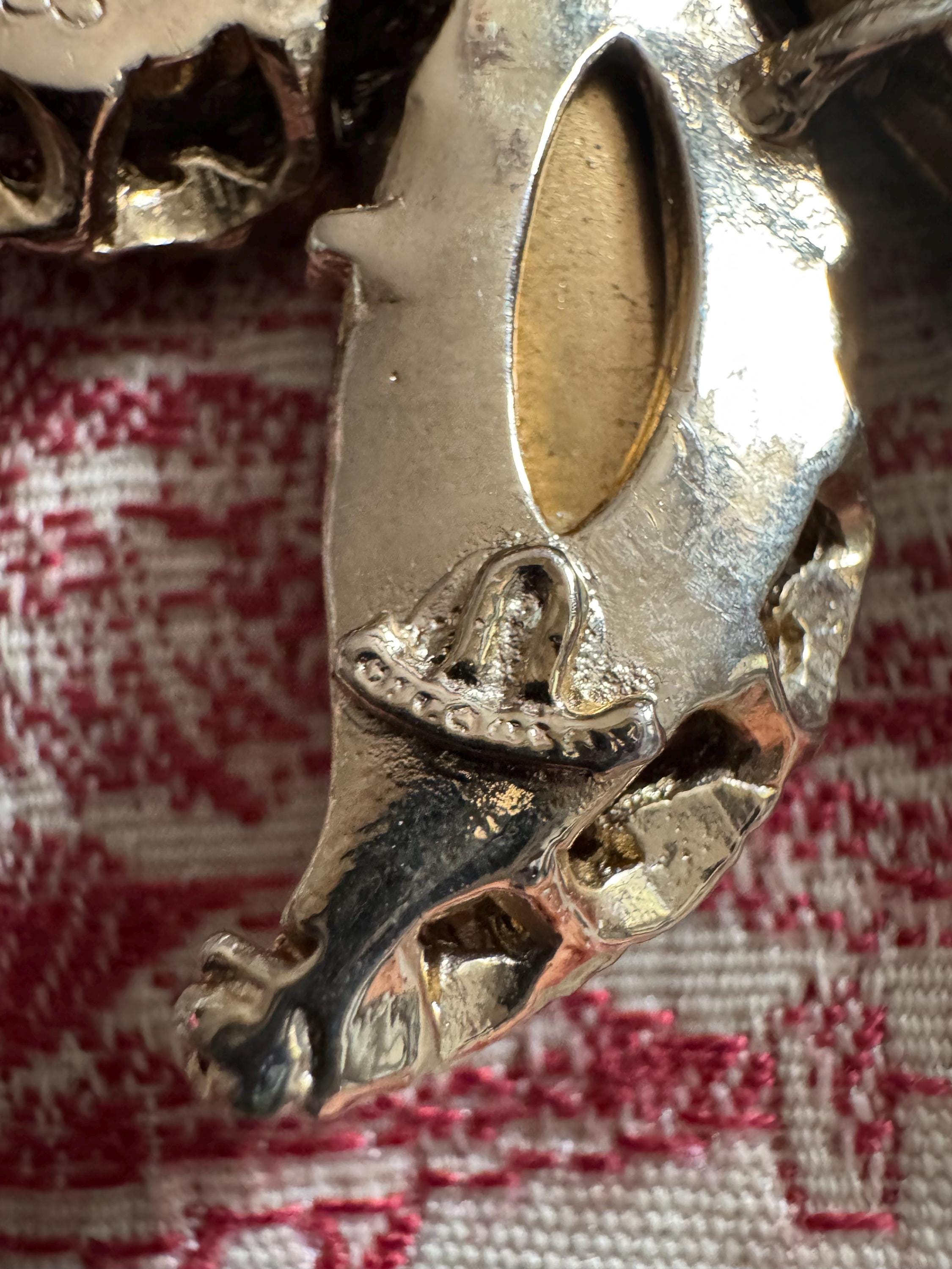 Oversized Rhinestone Leaf Brooch: Red Brown Molded Glass, Gold Tone