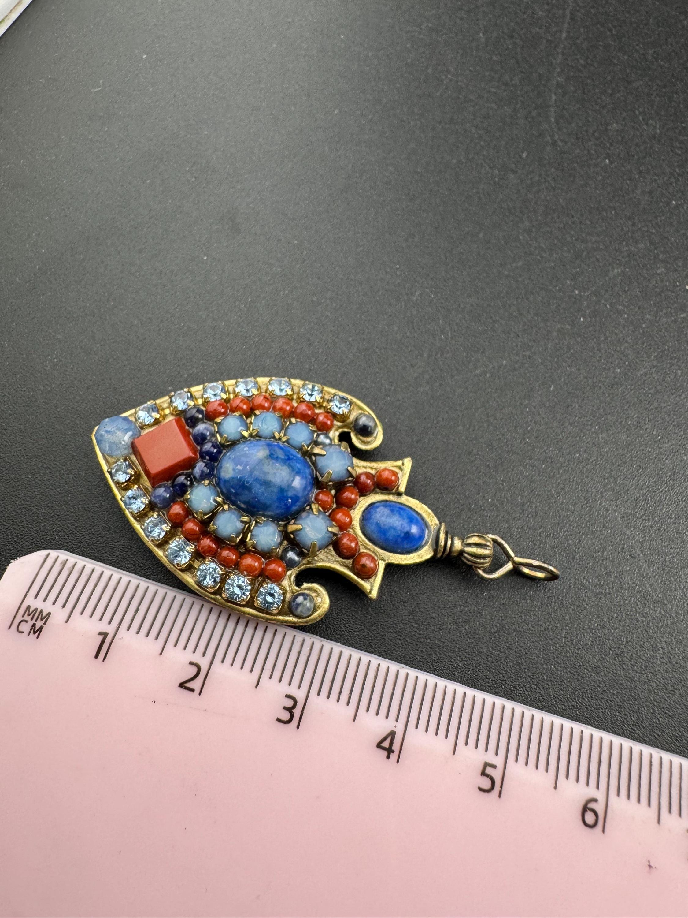 signed Michal Golan New York gold tone genstobe pendant,  Middle Eastern jewellery designer