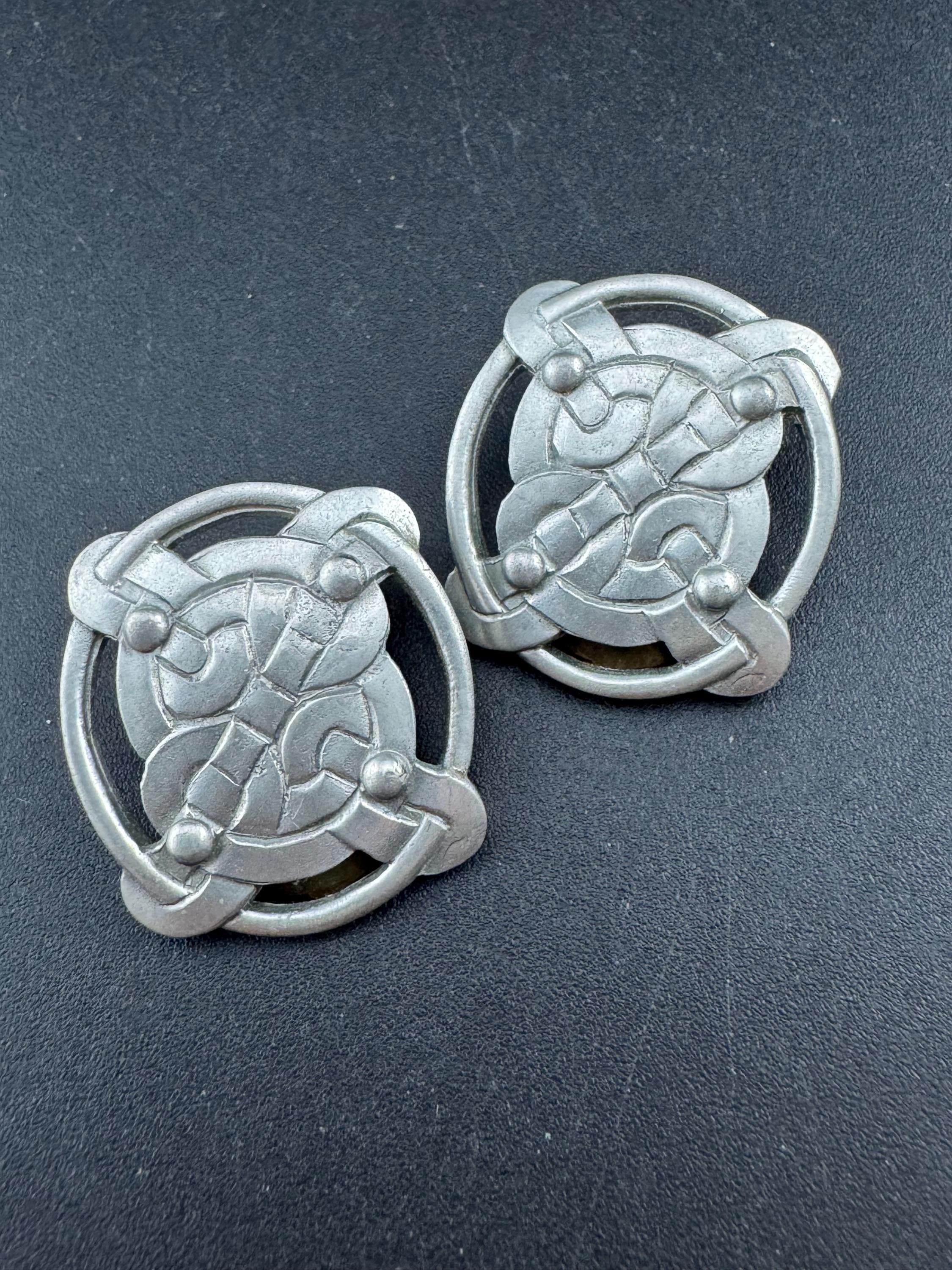 Signed liberty of London pewter round Celtic clip on earrings