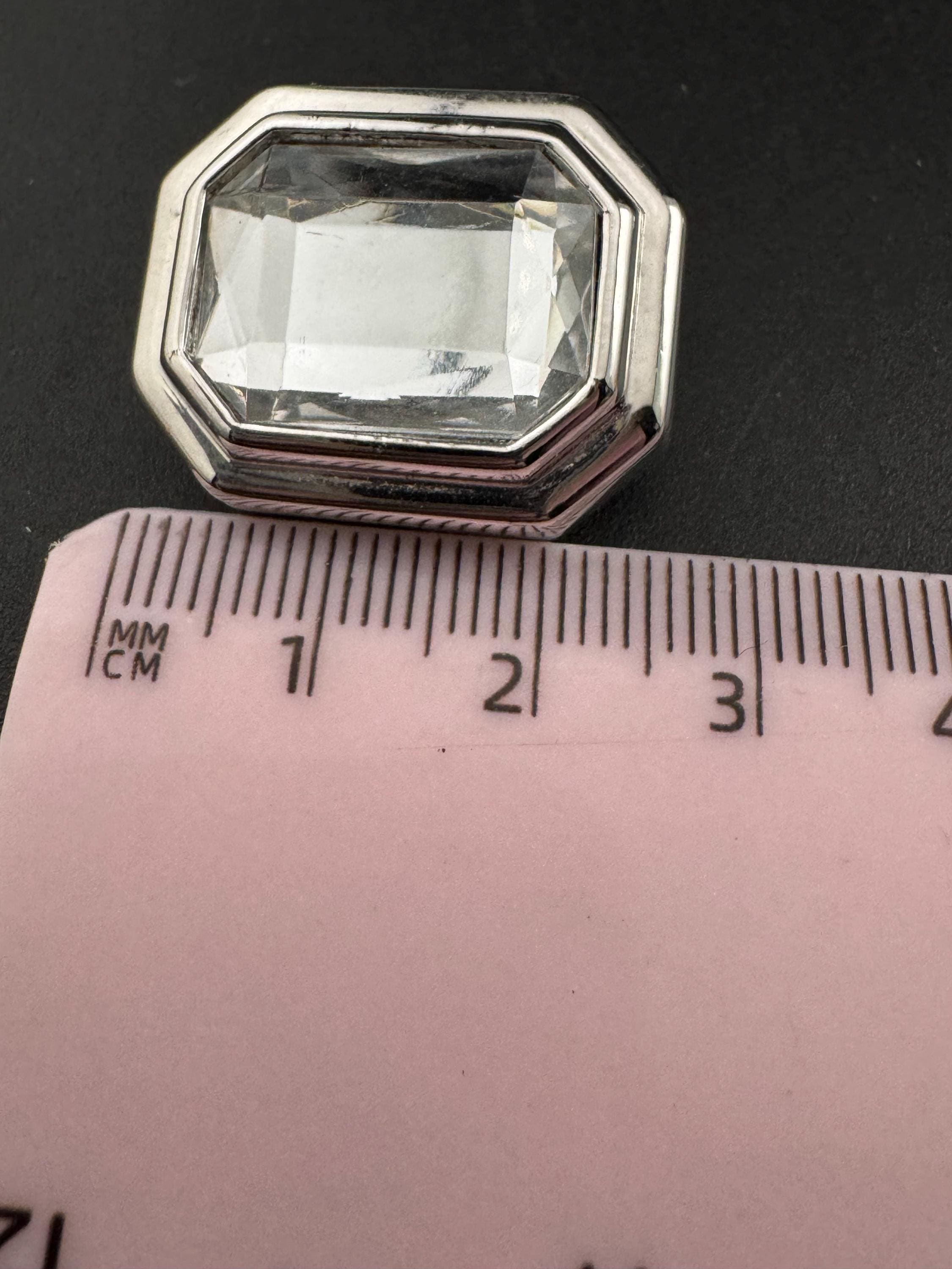 Signed D'Orlan Clip On Earrings: Modernist Silver Tone Diamanté