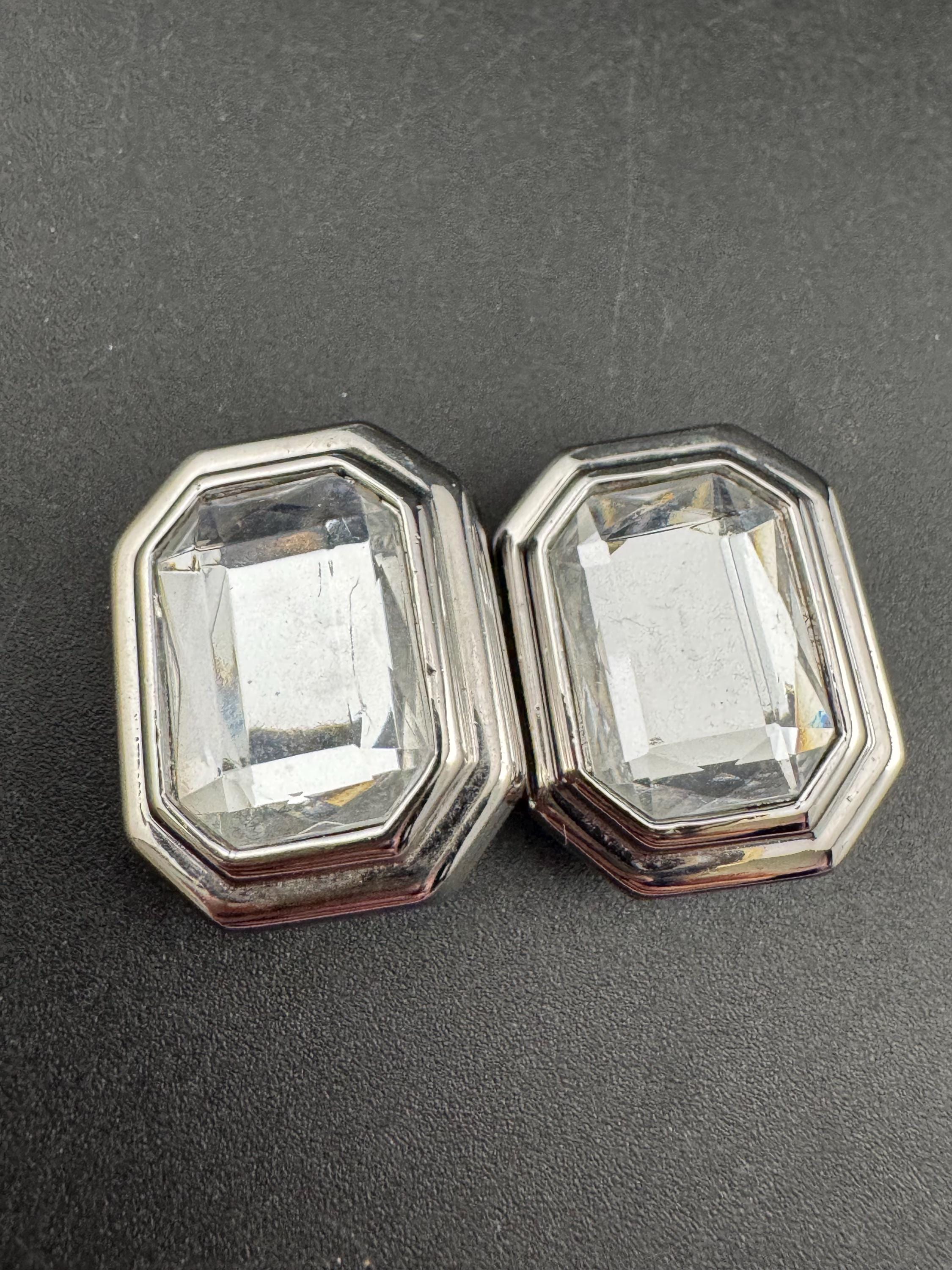 Signed D'Orlan Clip On Earrings: Modernist Silver Tone Diamanté