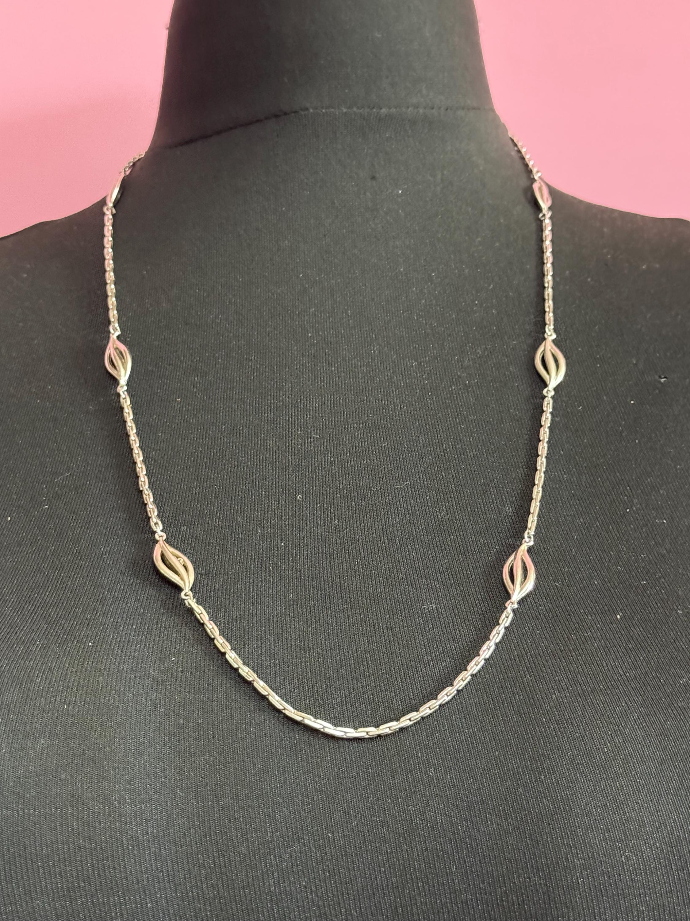 Signed d’orlan designer long 75cm silver plated chain station necklace