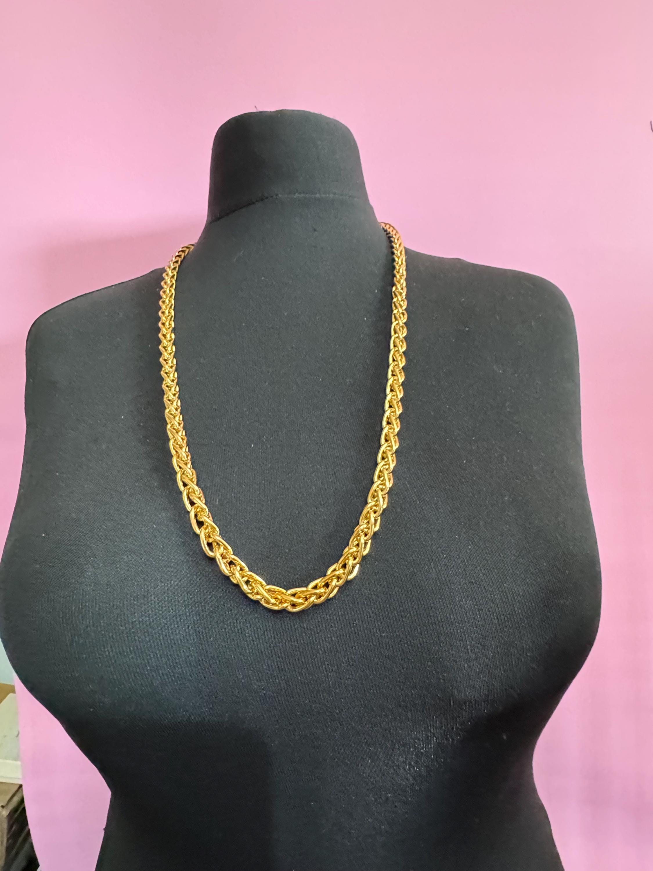 Signed Monet Vintage chunky wide gold plated long woven chain necklace 78cm
