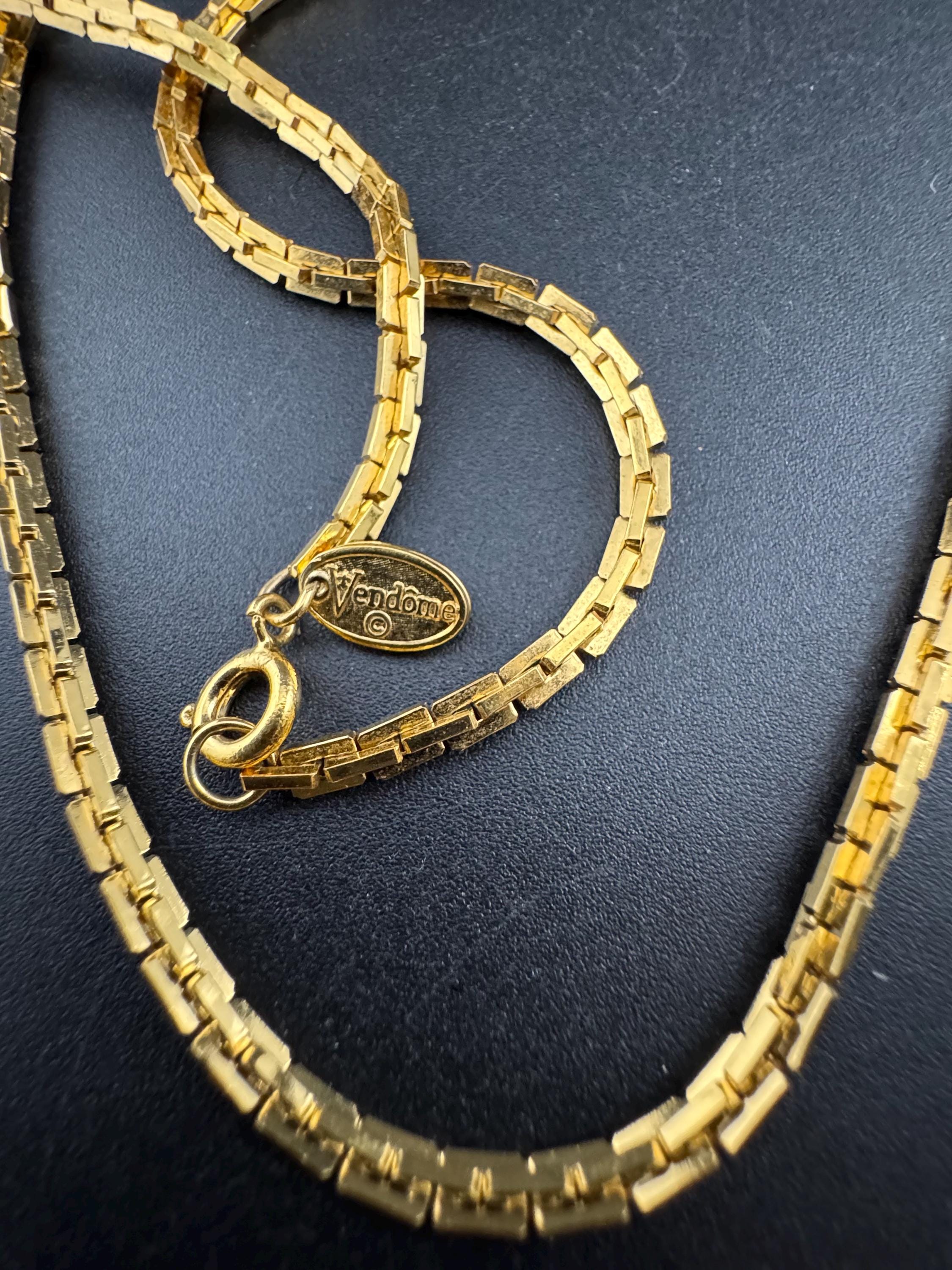 Vintage Vendome Gold Plated Geometric Chain Necklace - 62cm