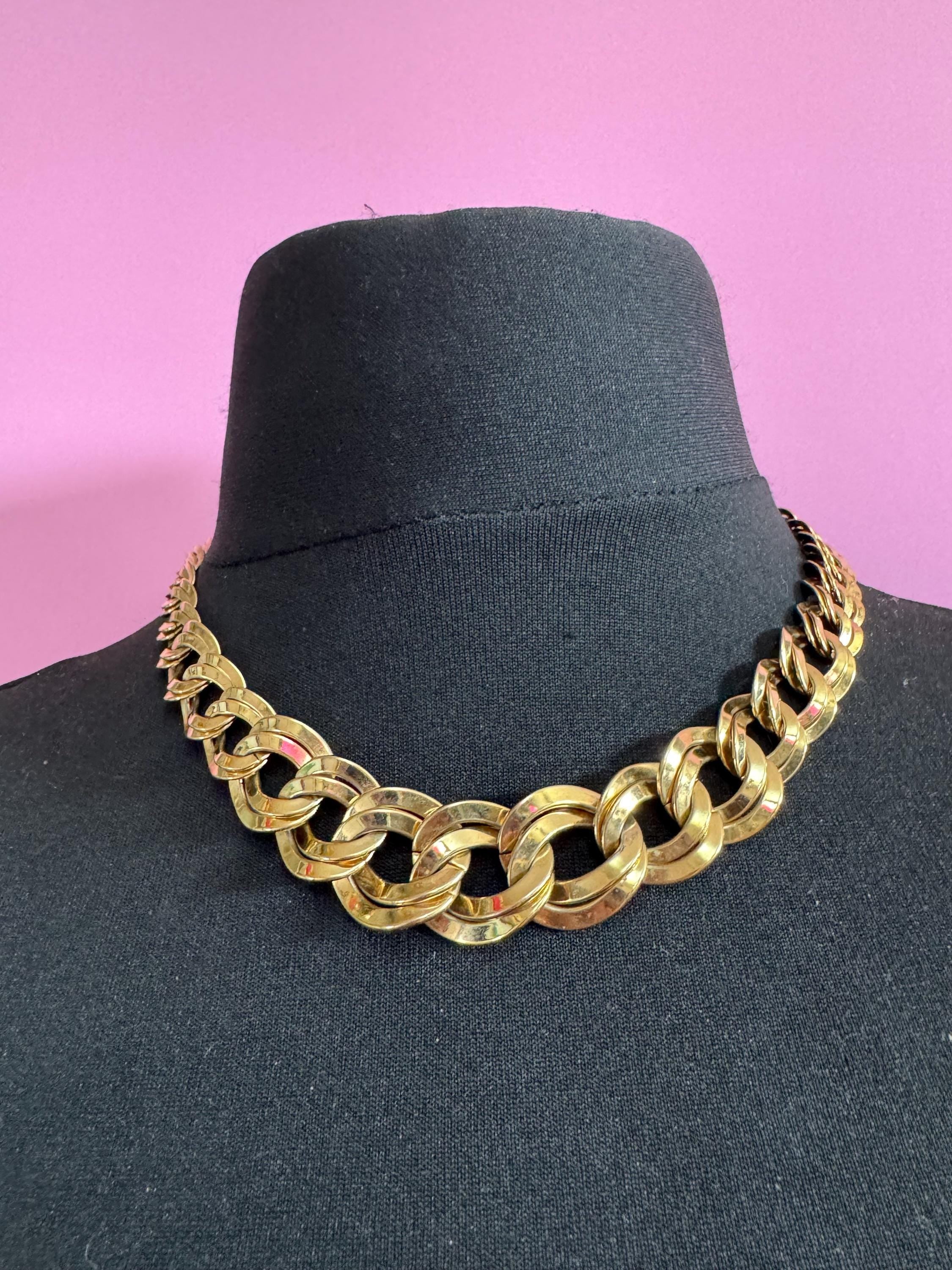 vintage signed MONET chunky gold tone double curb chain link choker necklace