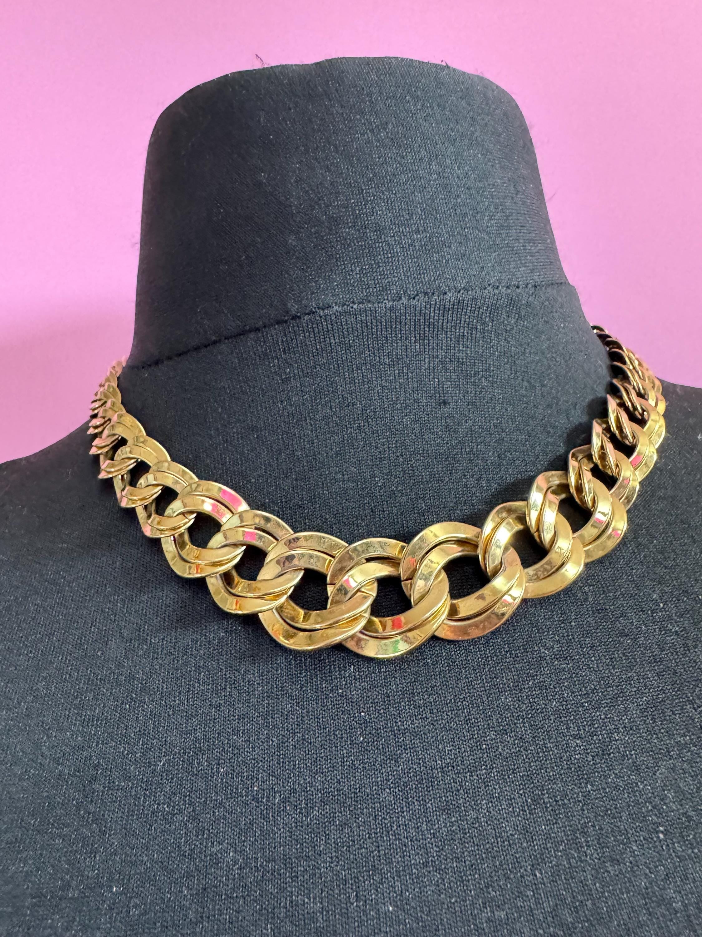 vintage signed MONET chunky gold tone double curb chain link choker necklace