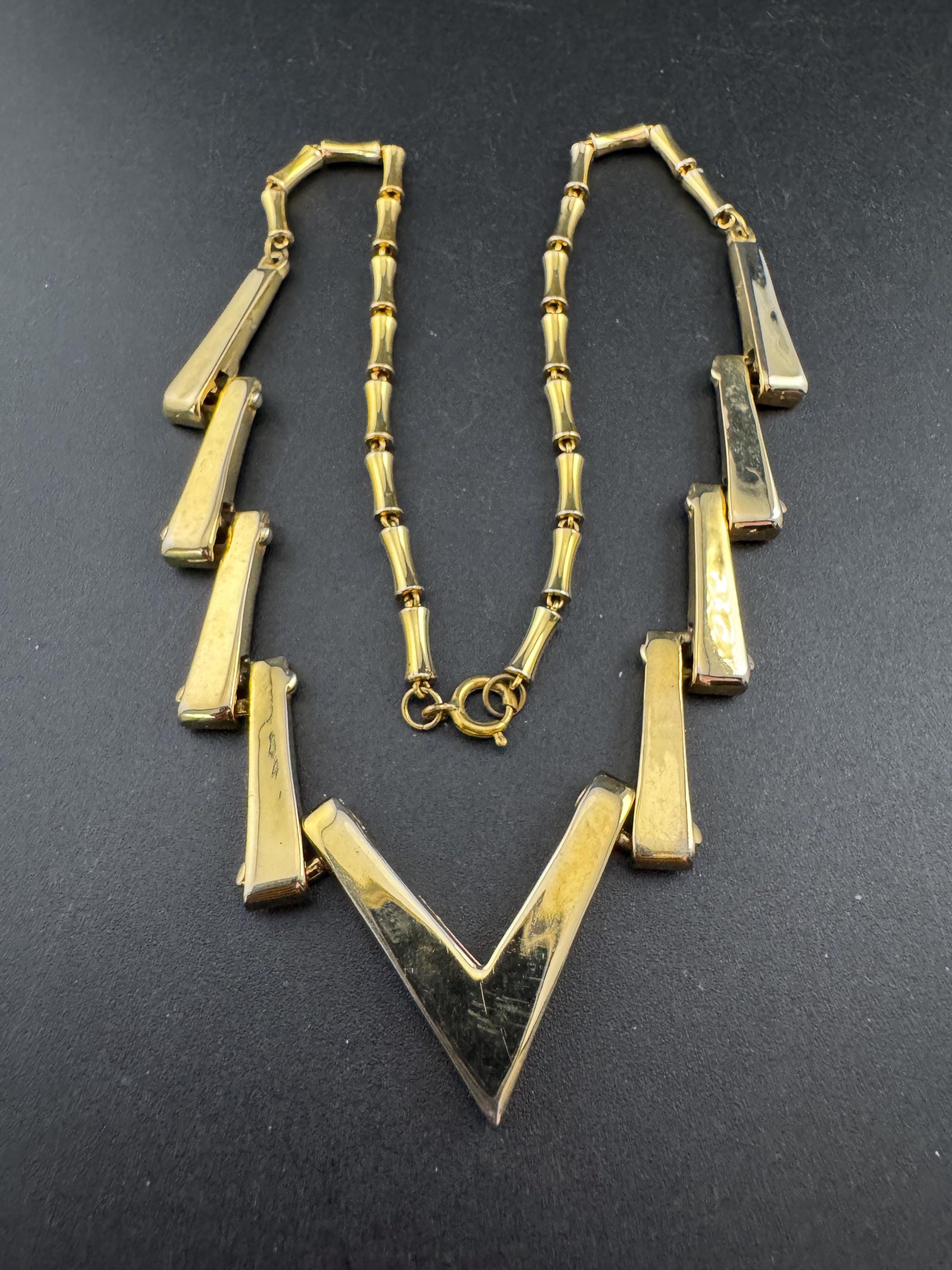 Signed Barcs Australian vintage 1980s geometric gold plated geometric choker necklace