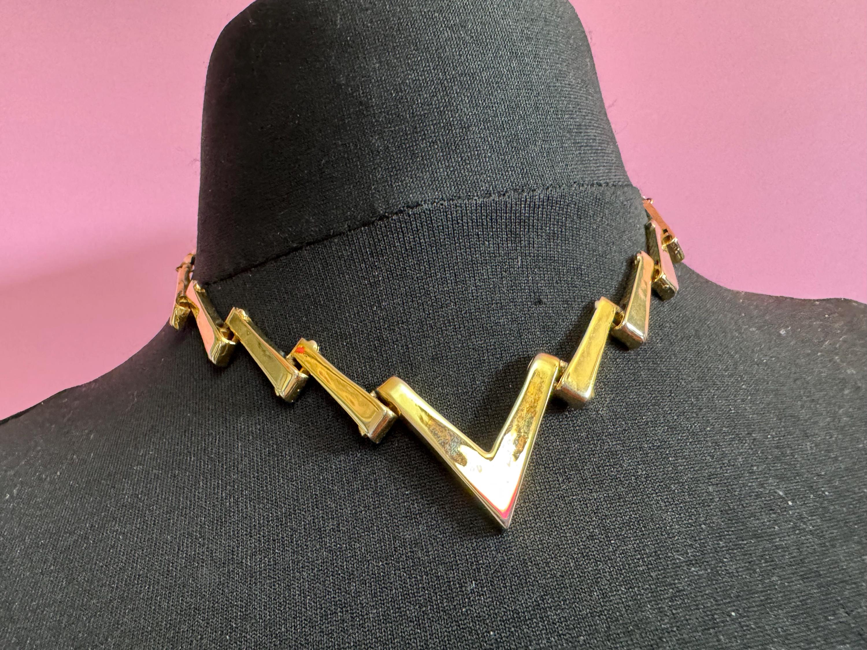 Signed Barcs Australian vintage 1980s geometric gold plated geometric choker necklace