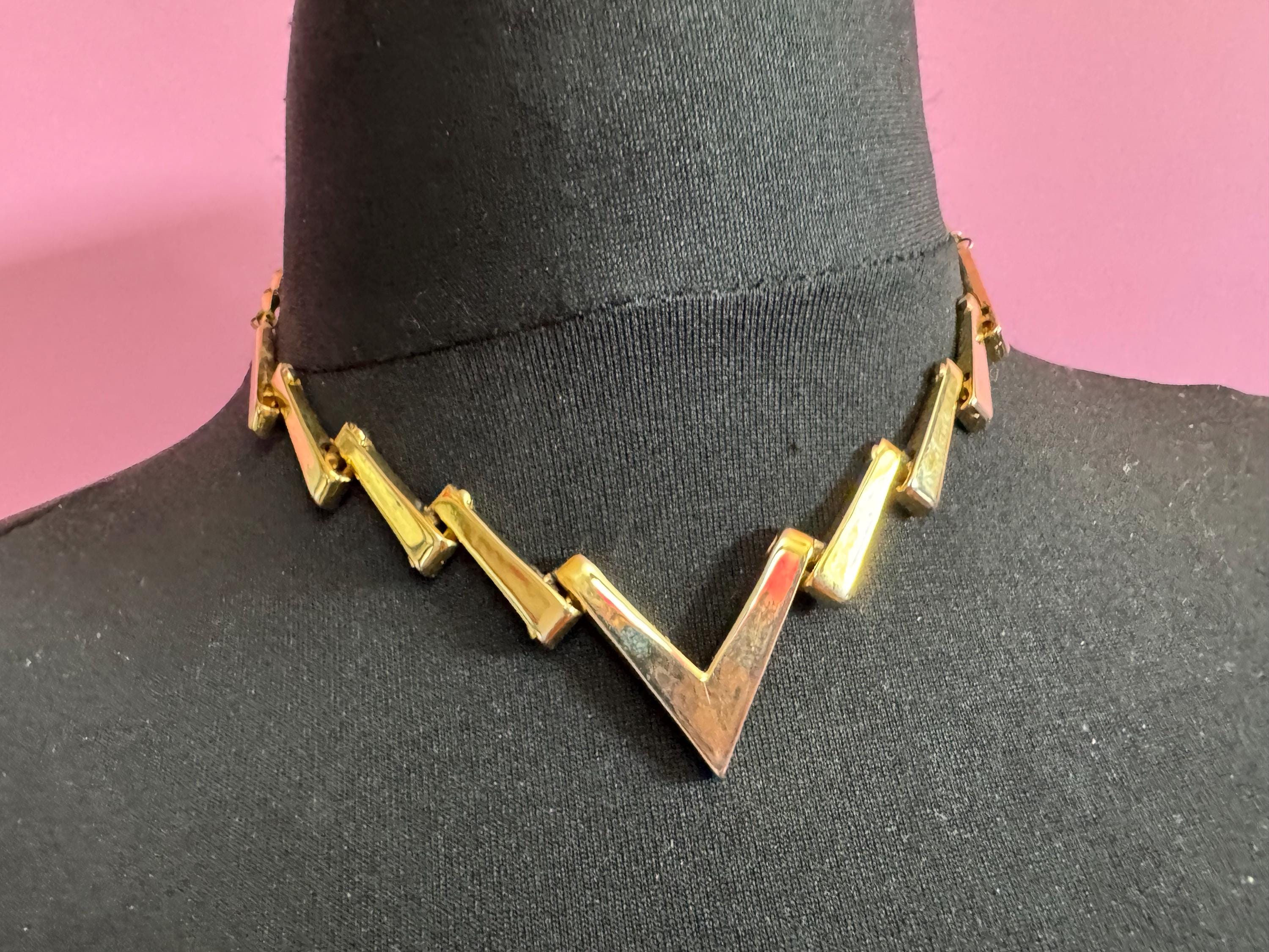 Signed Barcs Australian vintage 1980s geometric gold plated geometric choker necklace