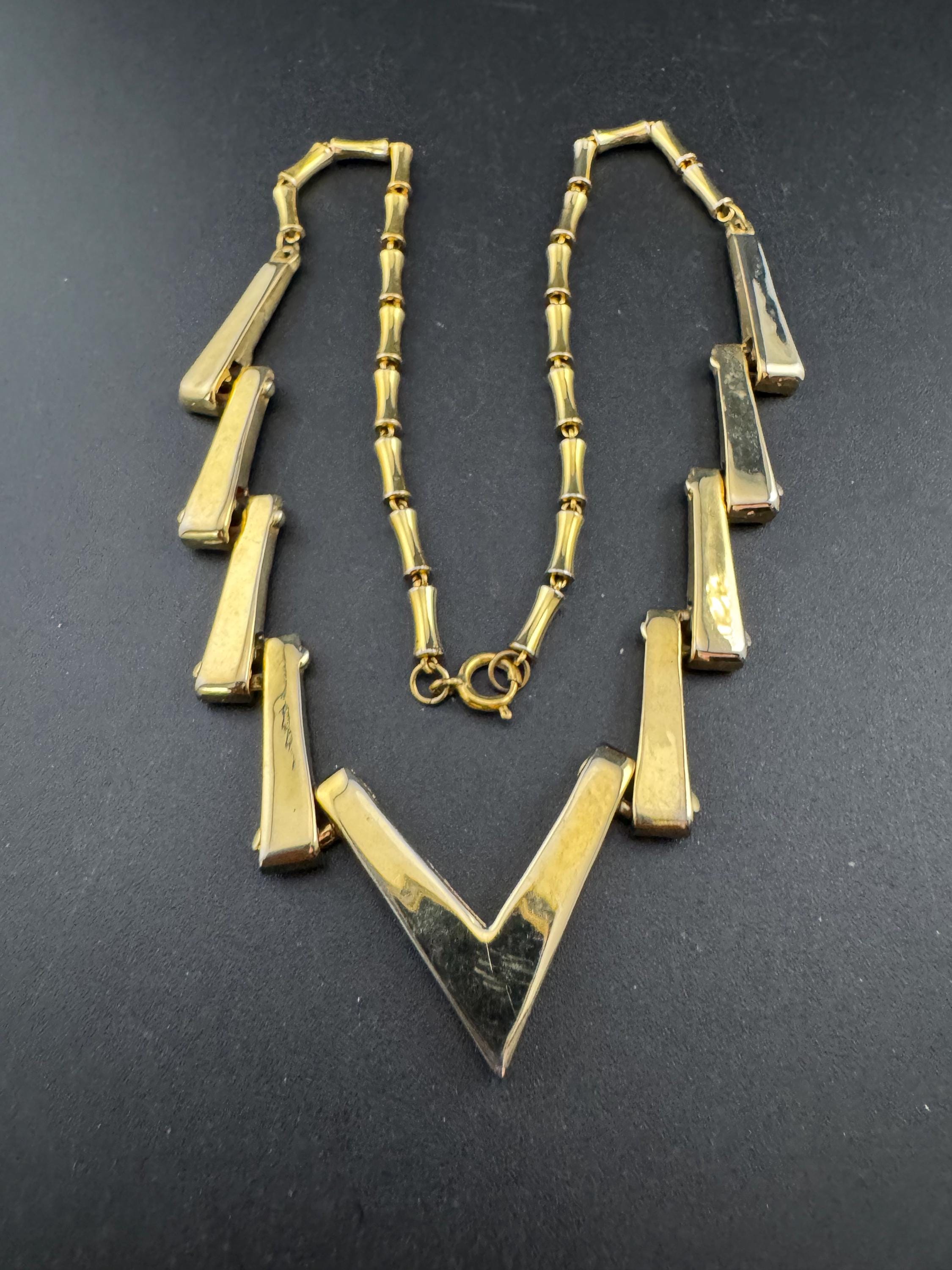 Signed Barcs Australian vintage 1980s geometric gold plated geometric choker necklace