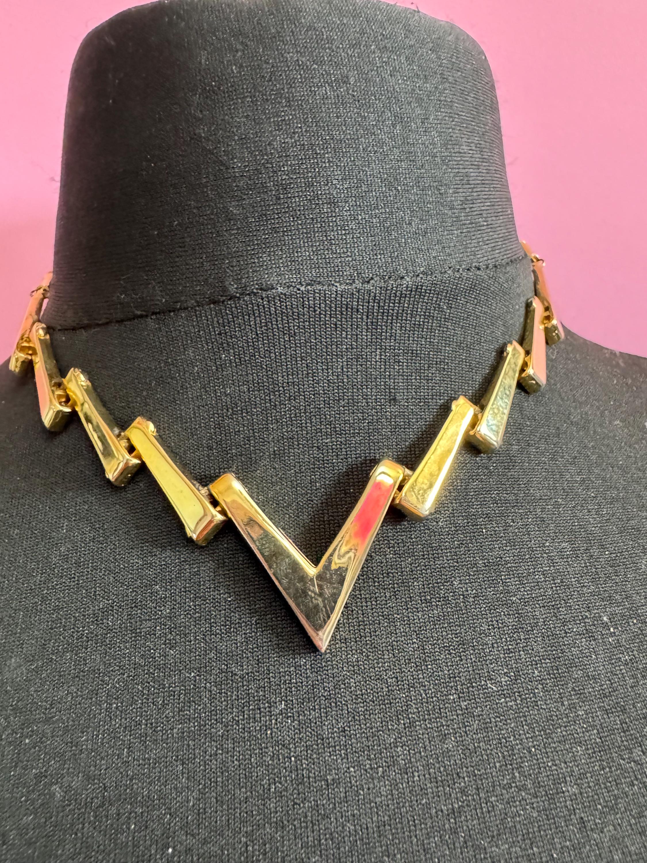 Signed Barcs Australian vintage 1980s geometric gold plated geometric choker necklace