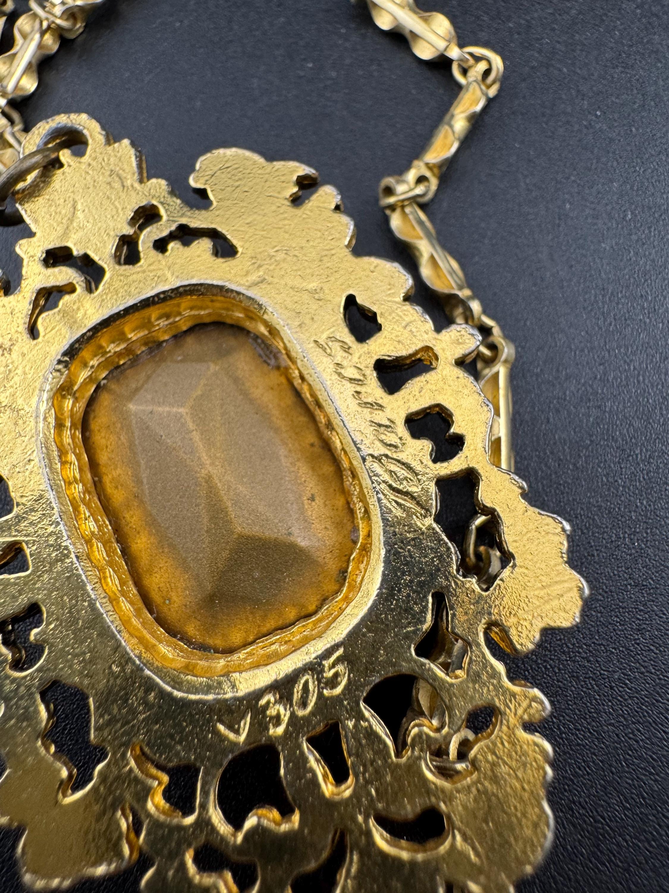 Vintage Barcs Necklace: Gold Plated Cognac Glass Cherub Pendant, 1970s Australian Design