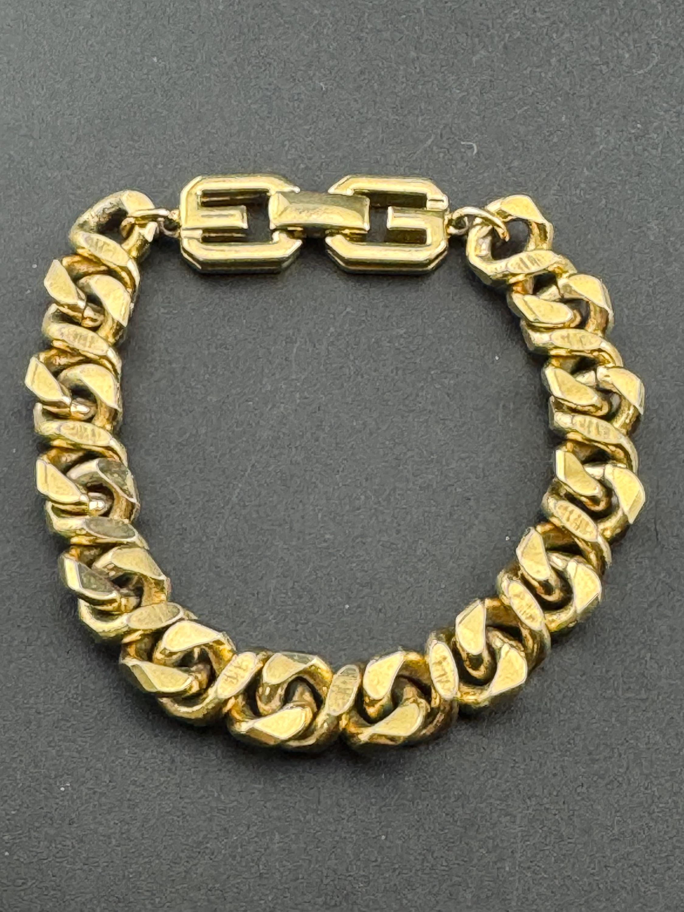 Vintage signed GIVENCHY Gold Plated Curb Bracelet: Chunky Panel Links