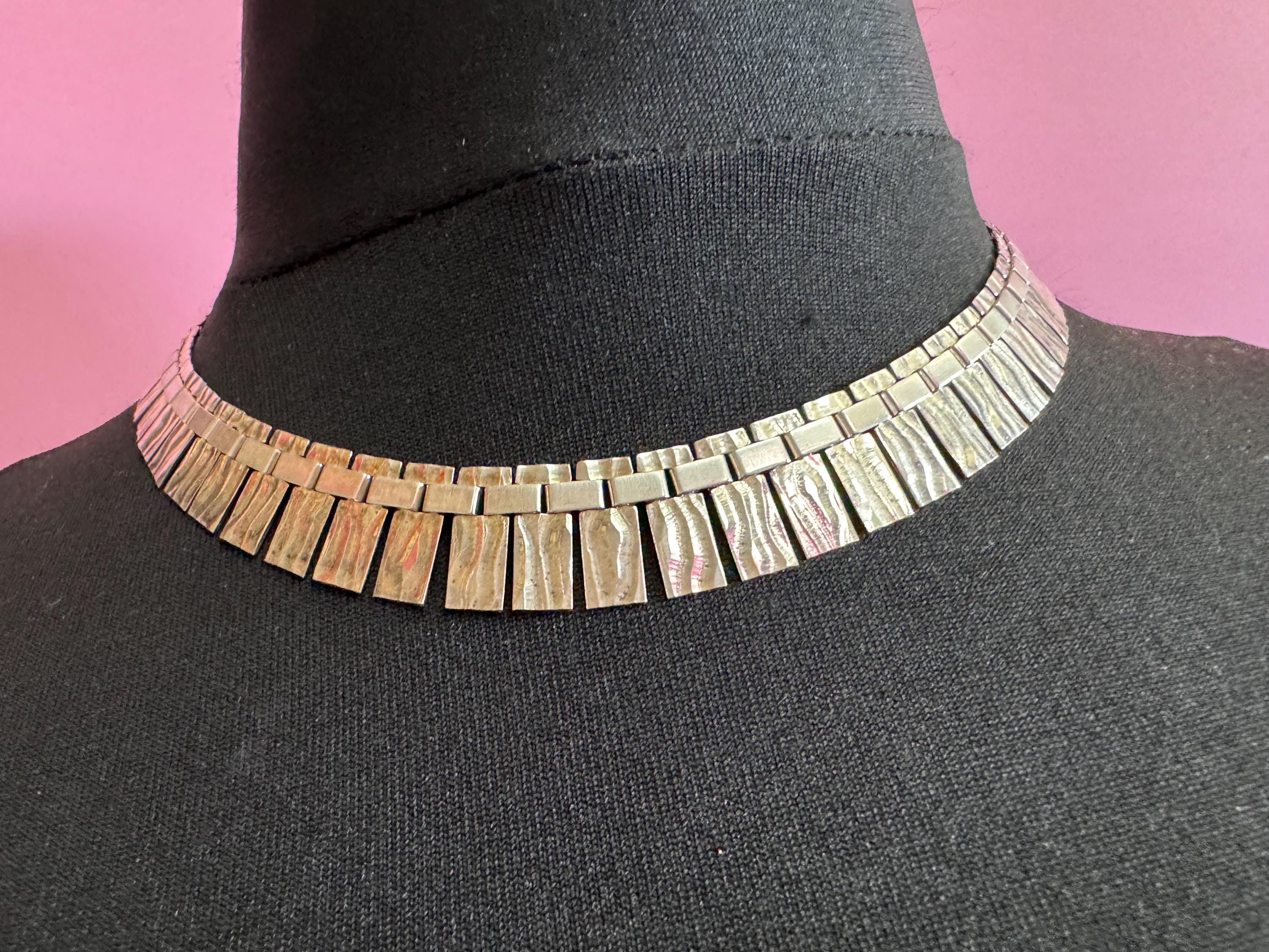 Signed A&D Vintage retro 925 sterling silver Egyptian cleopatra collar necklace 16-18” 33.5 grams
