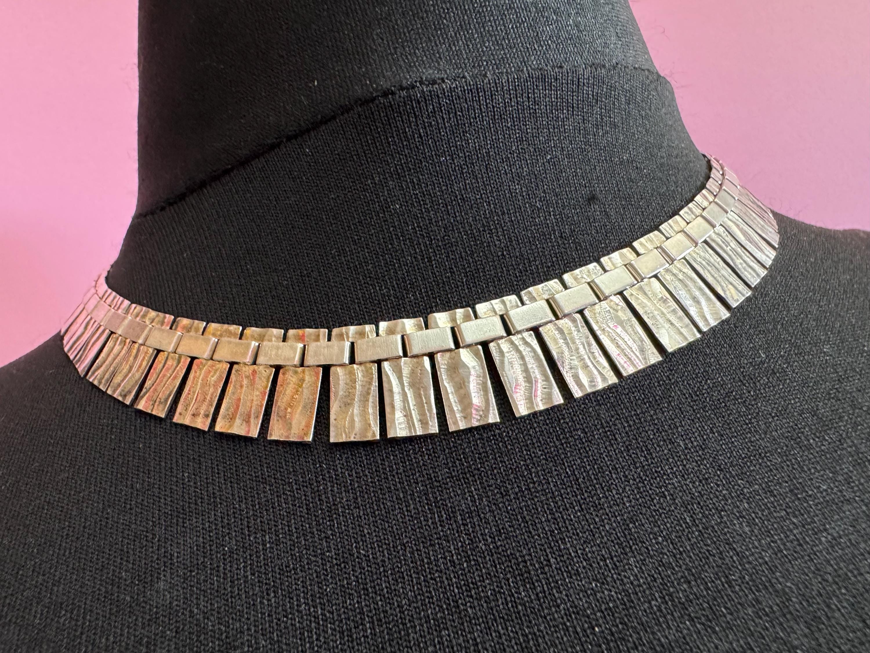 Signed A&D Vintage retro 925 sterling silver Egyptian cleopatra collar necklace 16-18” 33.5 grams