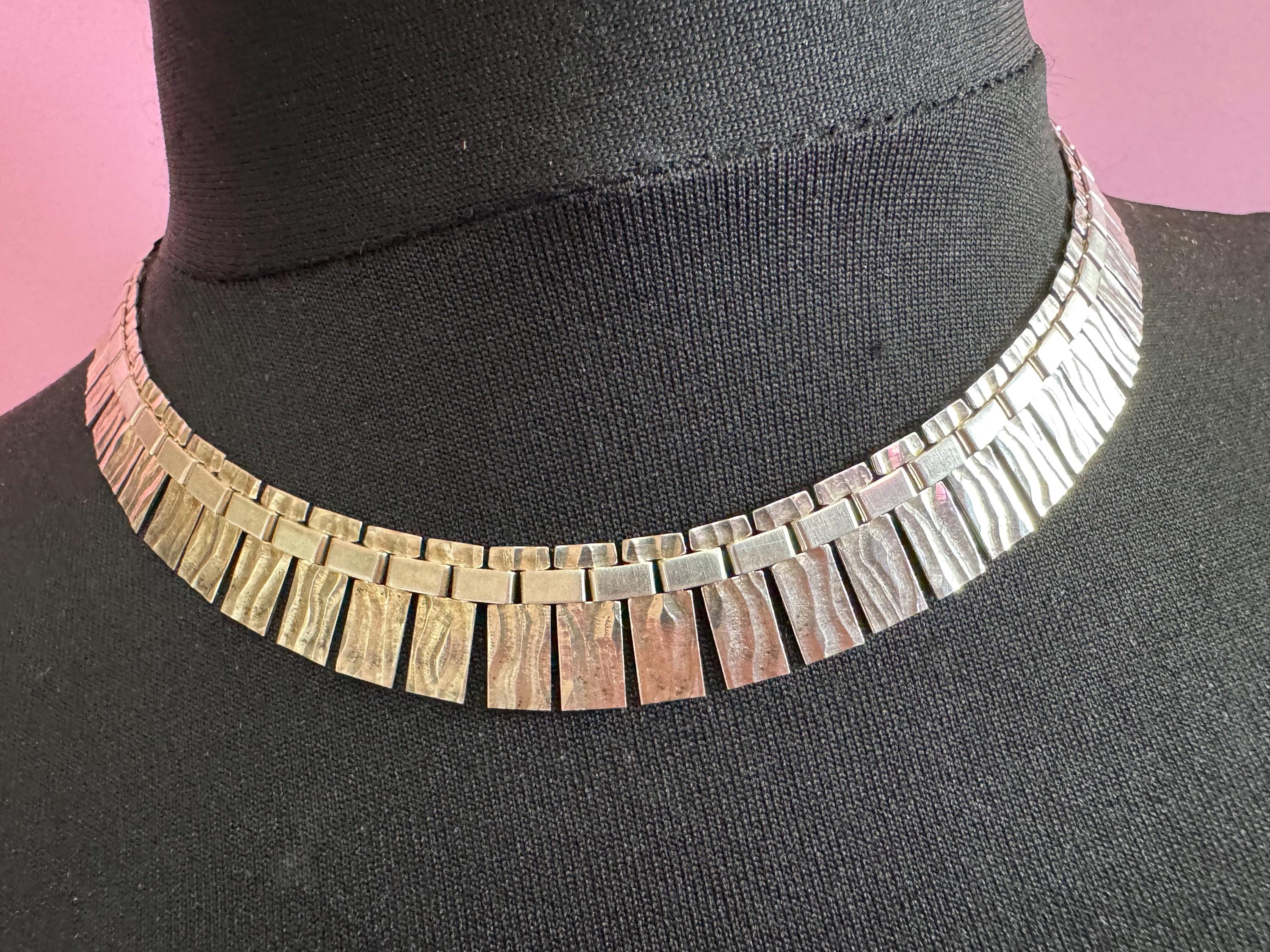 Signed A&D Vintage retro 925 sterling silver Egyptian cleopatra collar necklace 16-18” 33.5 grams