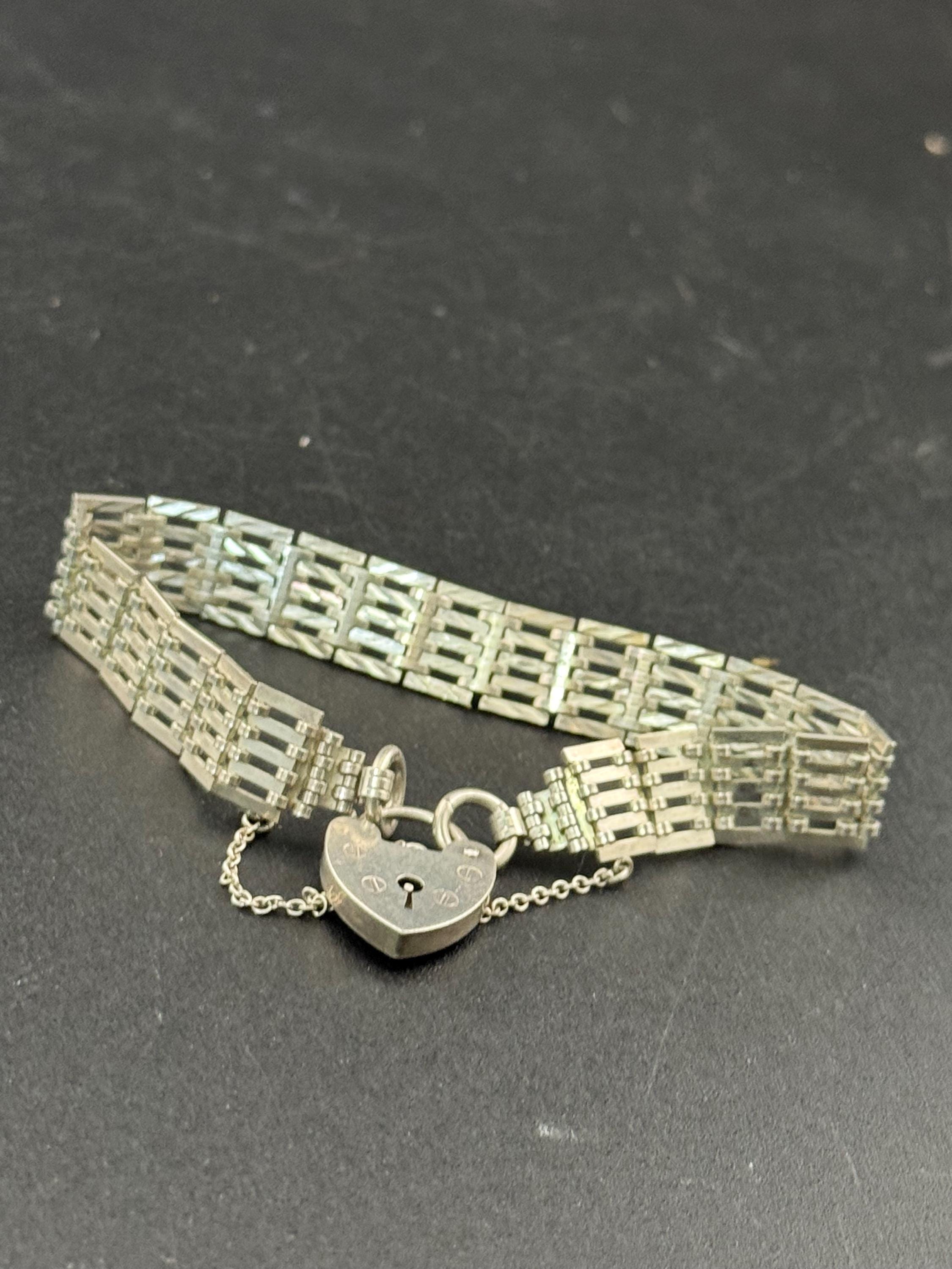 Vintage London hallmarked LC 925 sterling silver 5 bar gate bracelet 18cm 14grams