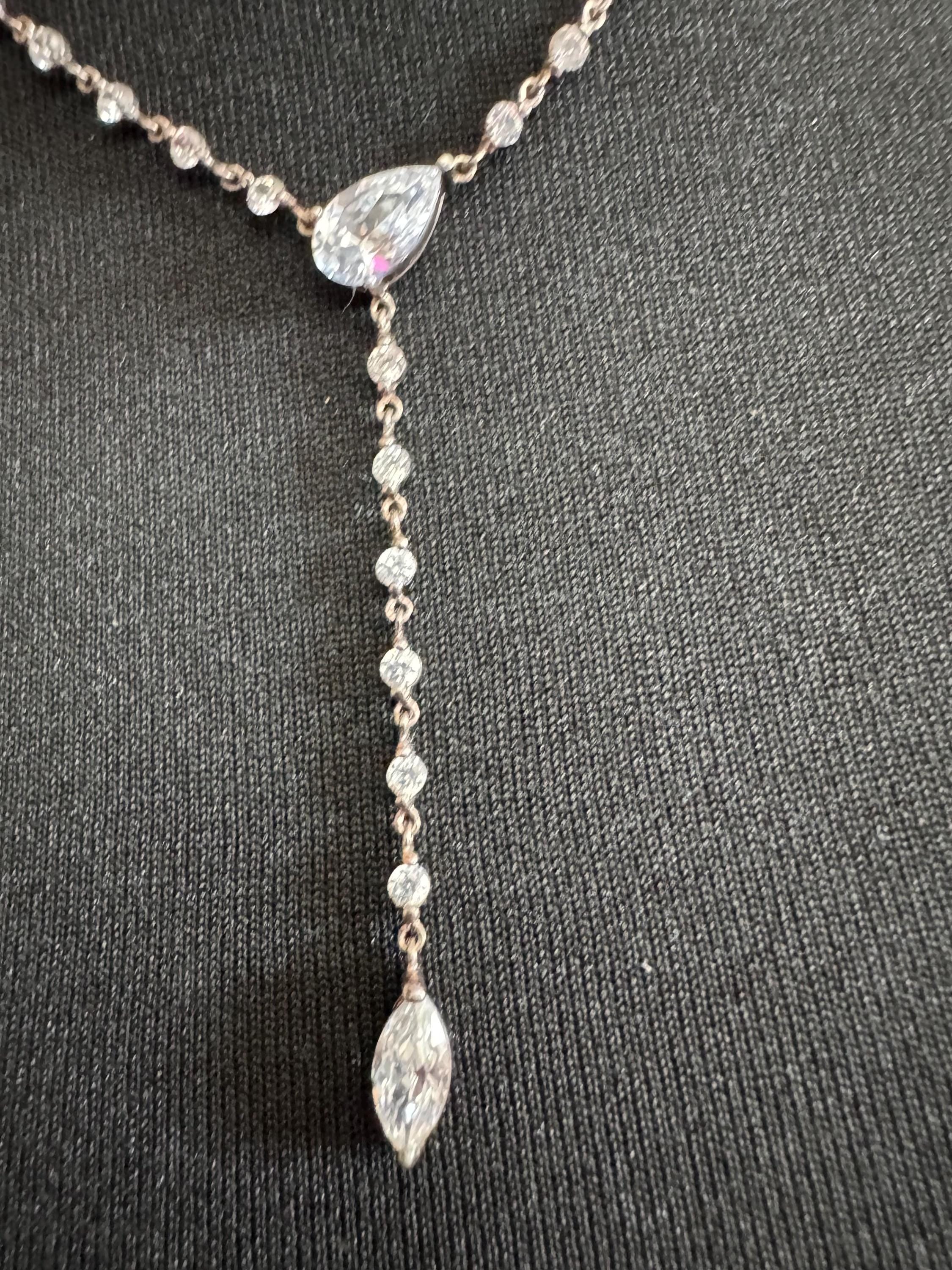 925 sterling silver clear diamanté teardrop water drop pendant chain necklace