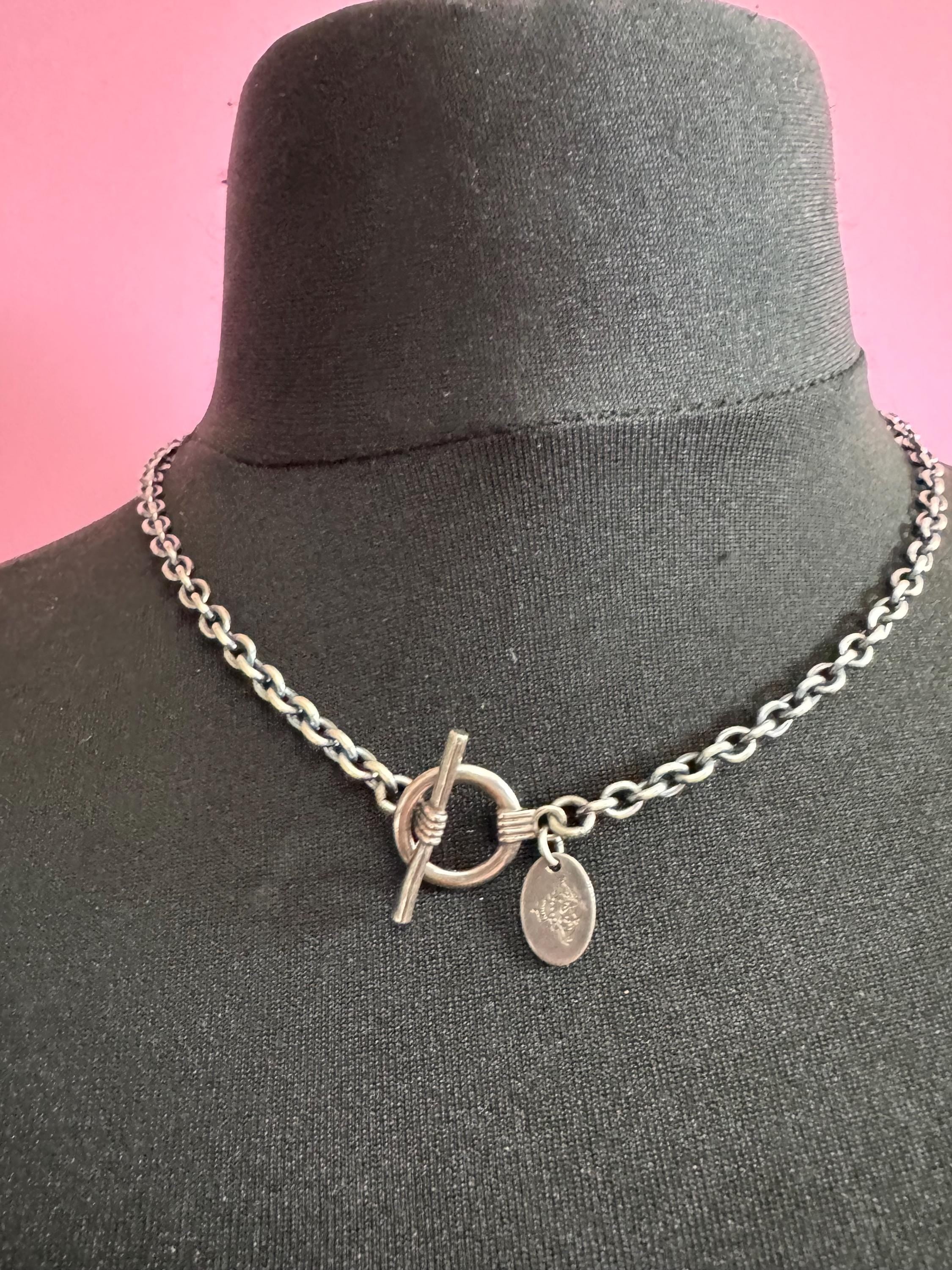 MAWI London Sterling Silver Chain Necklace: Darkened Cable Link, T-Bar