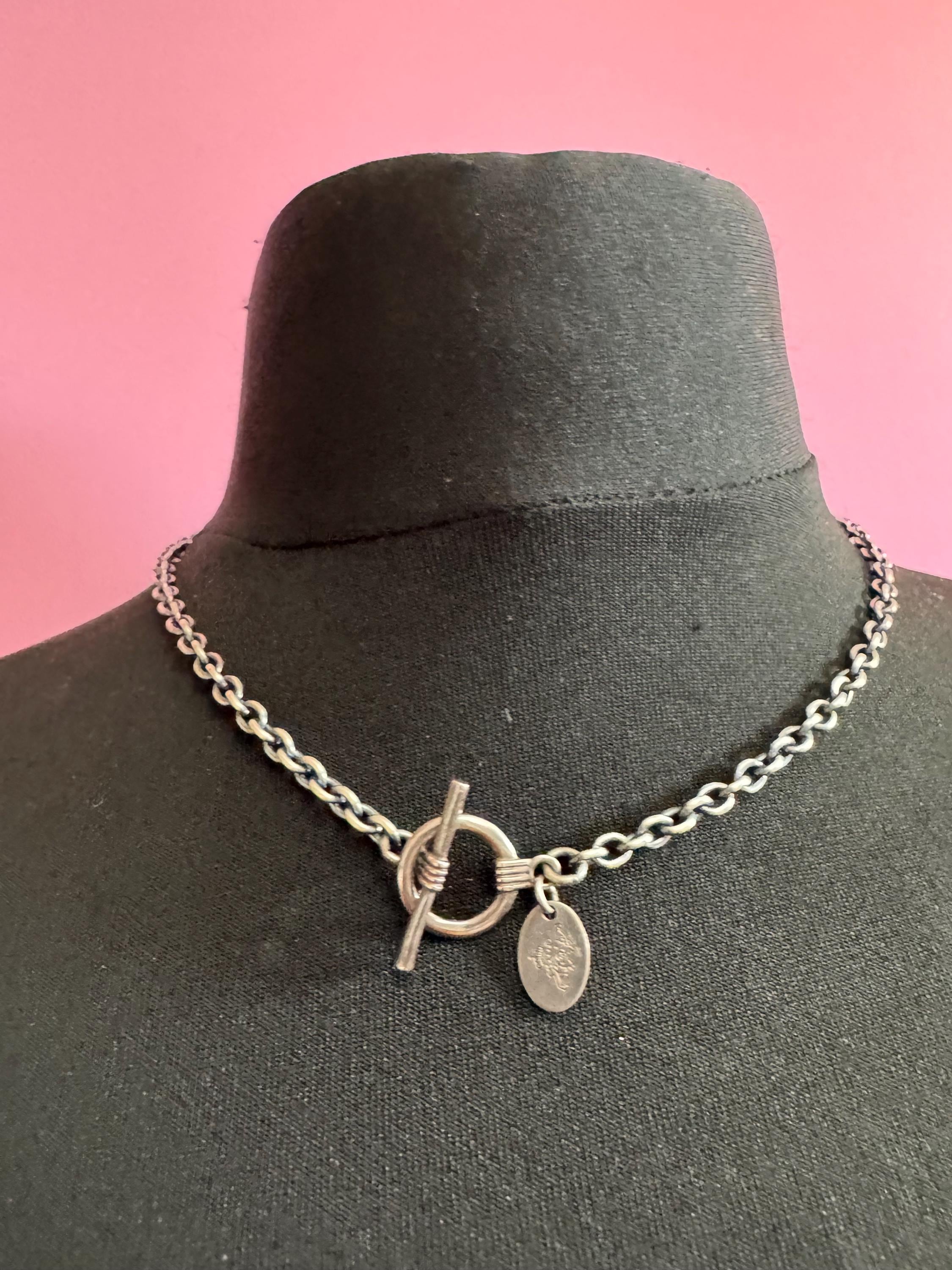 MAWI London Sterling Silver Chain Necklace: Darkened Cable Link, T-Bar
