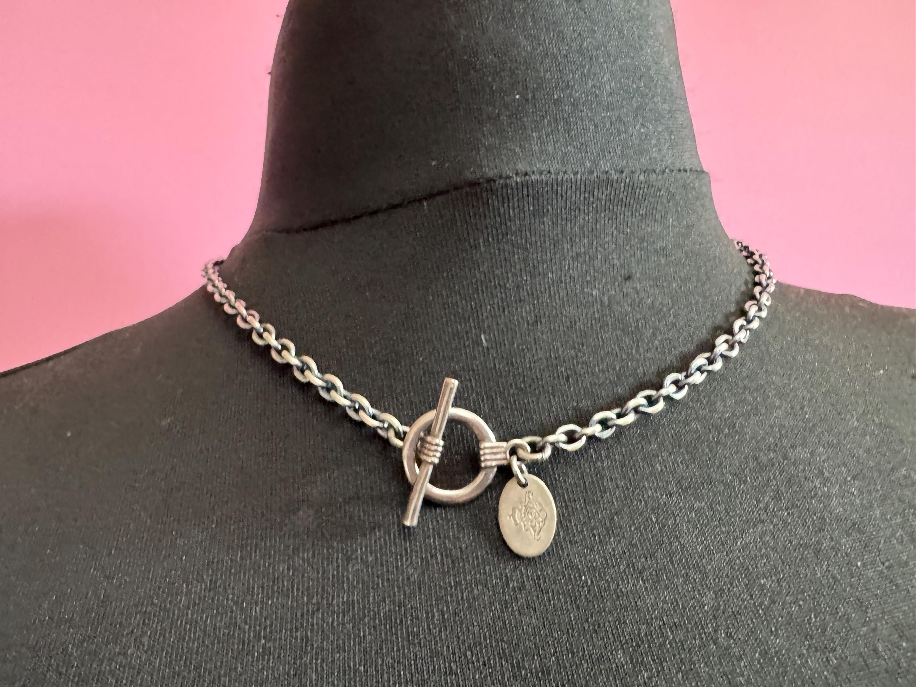 MAWI London Sterling Silver Chain Necklace: Darkened Cable Link, T-Bar