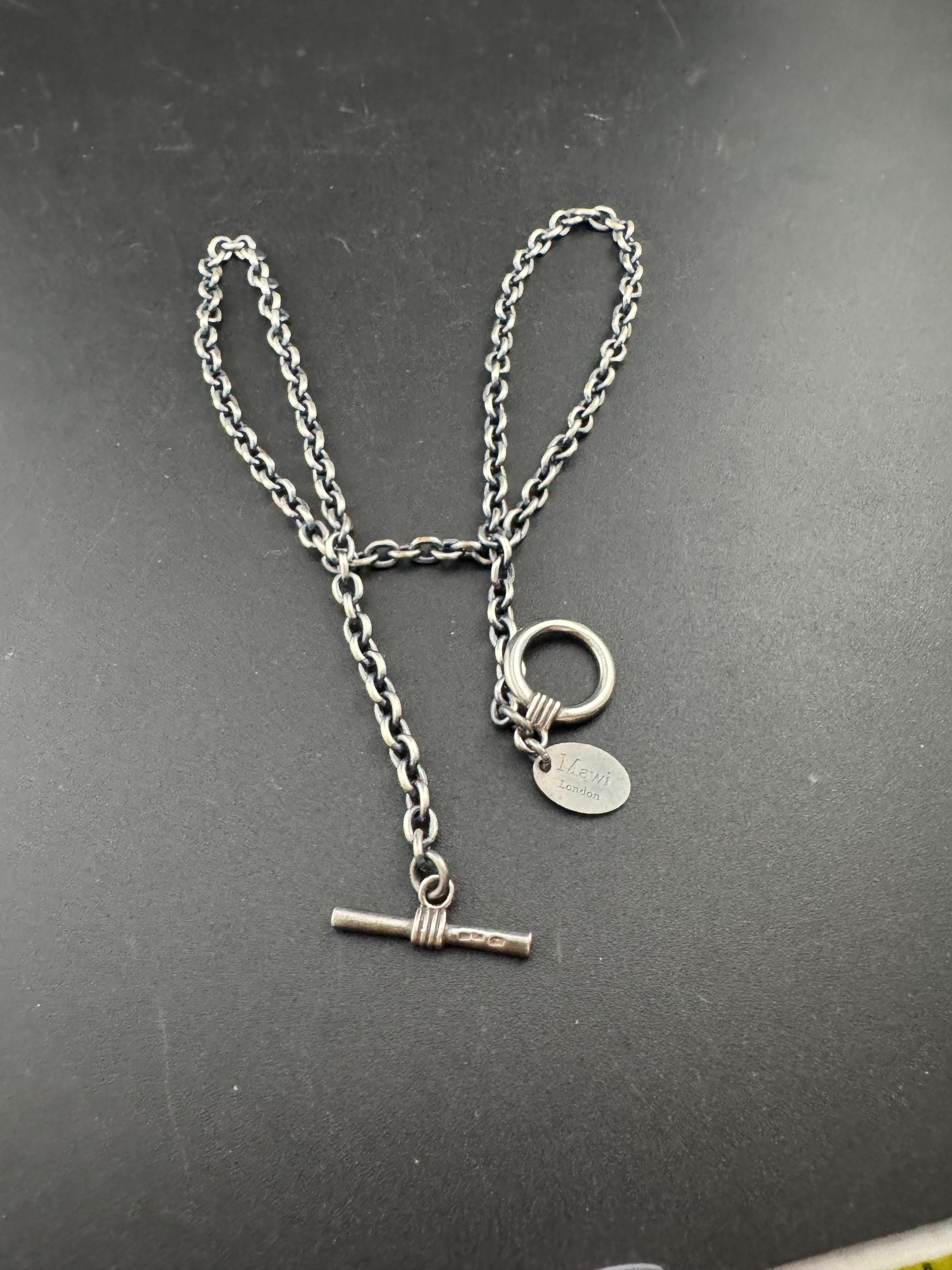 MAWI London Sterling Silver Chain Necklace: Darkened Cable Link, T-Bar