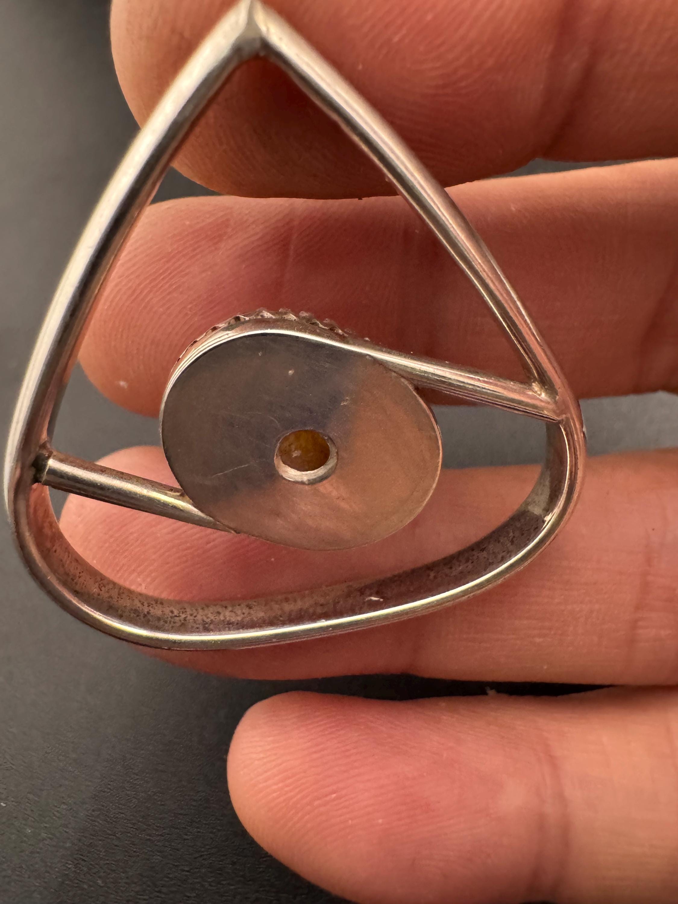 vintage yellow brown ochre Agate gemstone modernist pendant for a chain 925 sterling silver 11.1grams 4.75