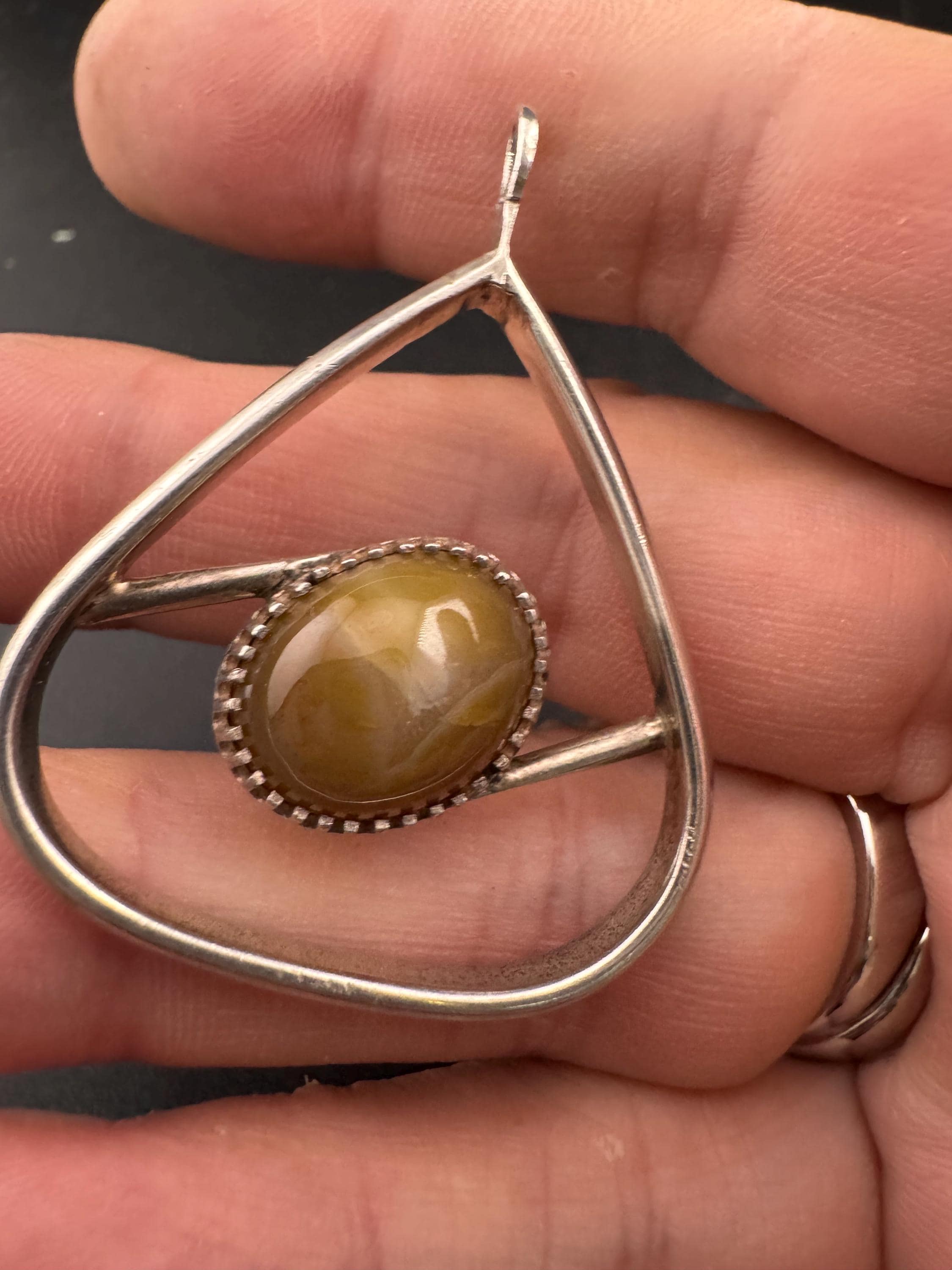 vintage yellow brown ochre Agate gemstone modernist pendant for a chain 925 sterling silver 11.1grams 4.75