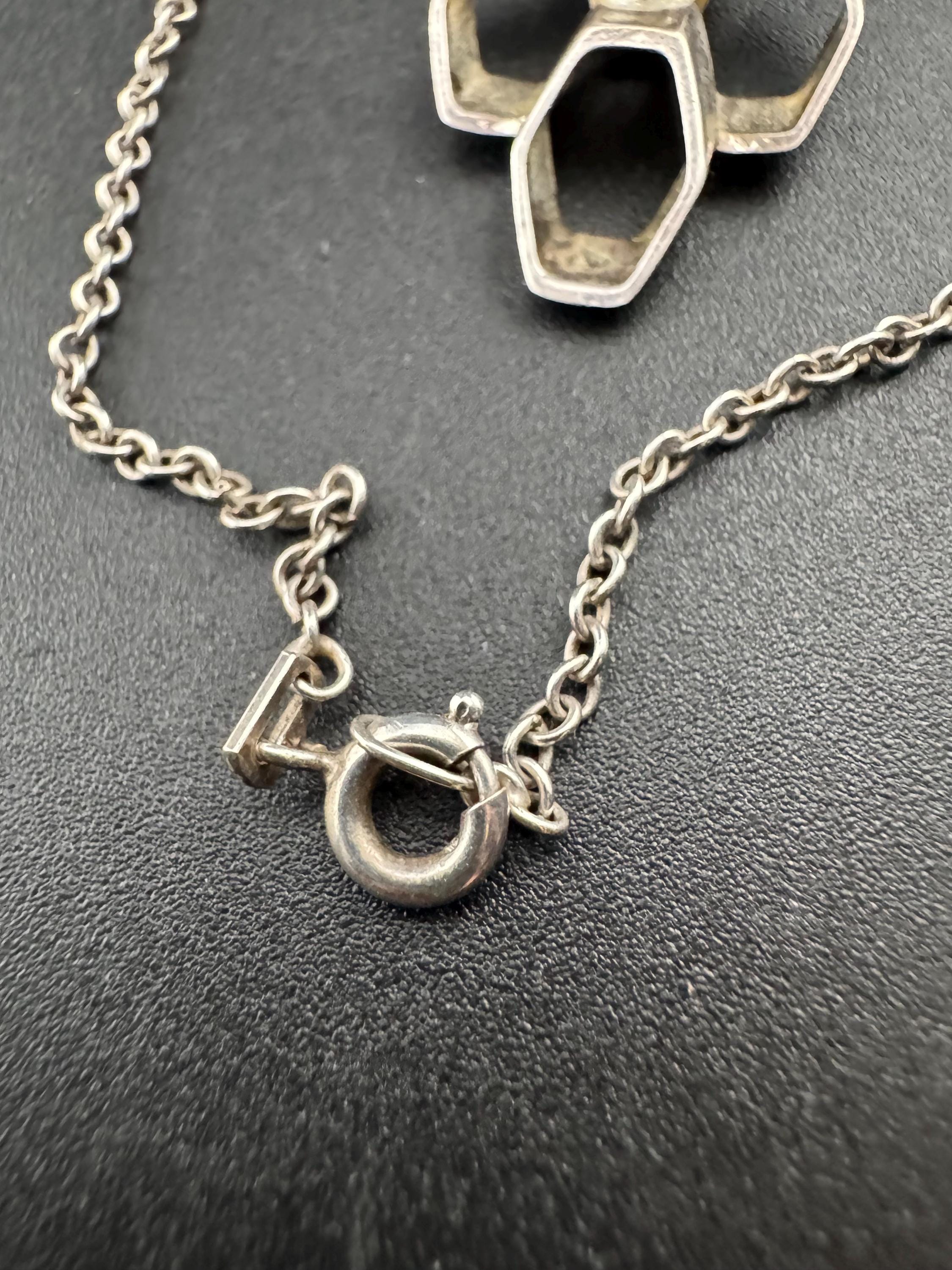 Signed A&D Andreas Daub 925 sterling Silver brutalist modernist pendant on an 19” chain
